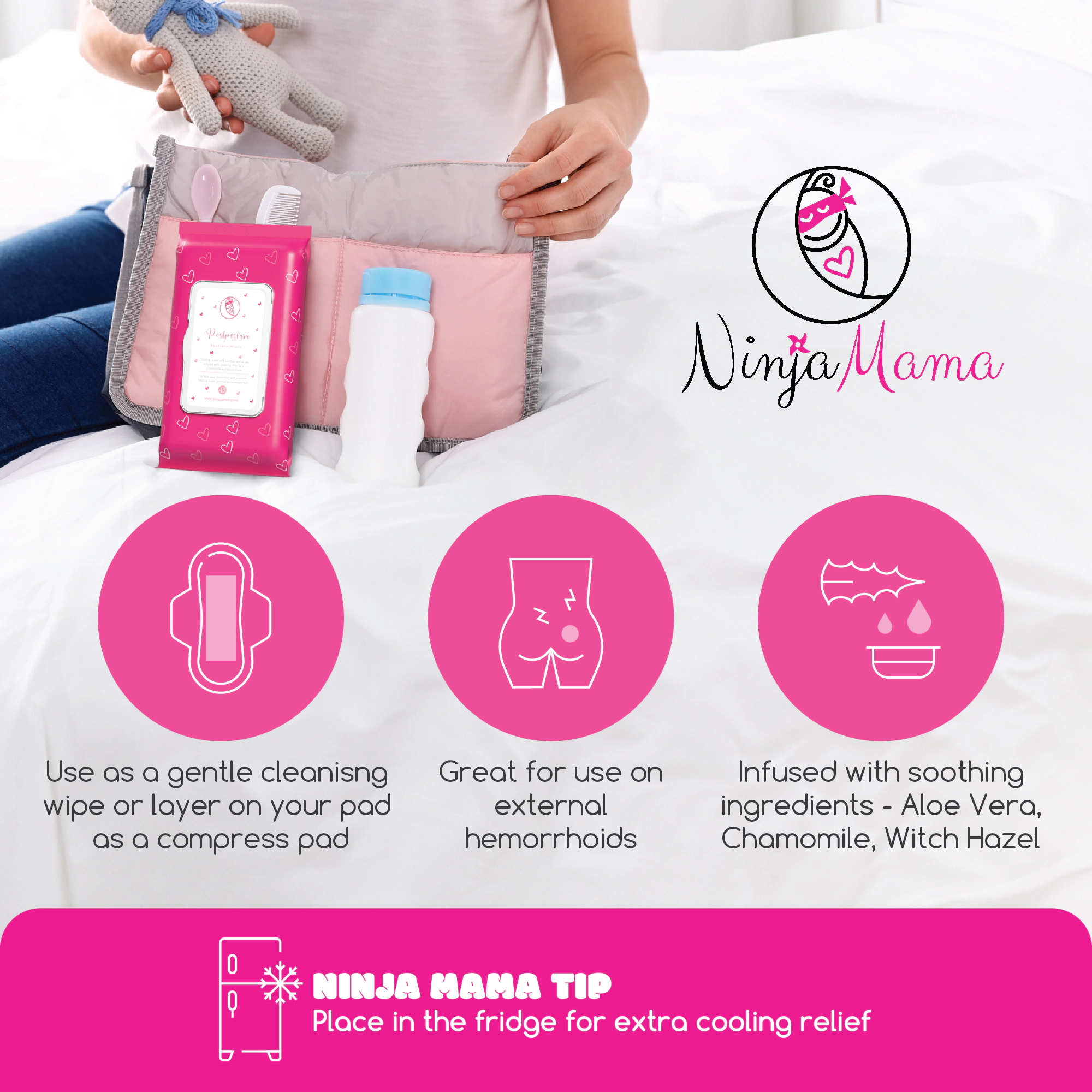 Ninja Mama Women's Postpartum Perineal Recovery Cooling Pad Liners/Wipes Pack of 45