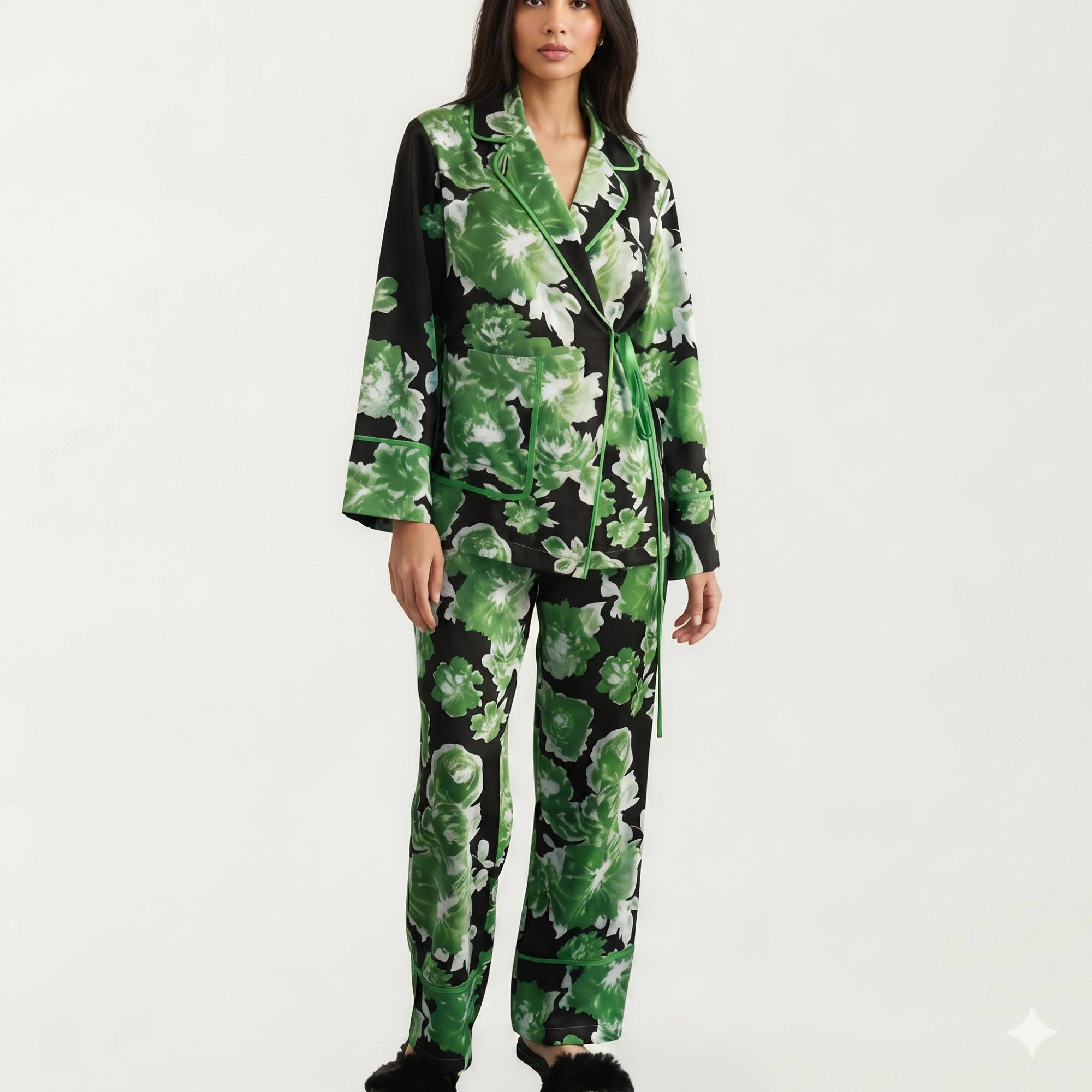 Anna-Kaci Women's 2-Piece Button Down Pajama Shirt and Pants Long Sleeve Floral Printed Lounge Sleepwear Set