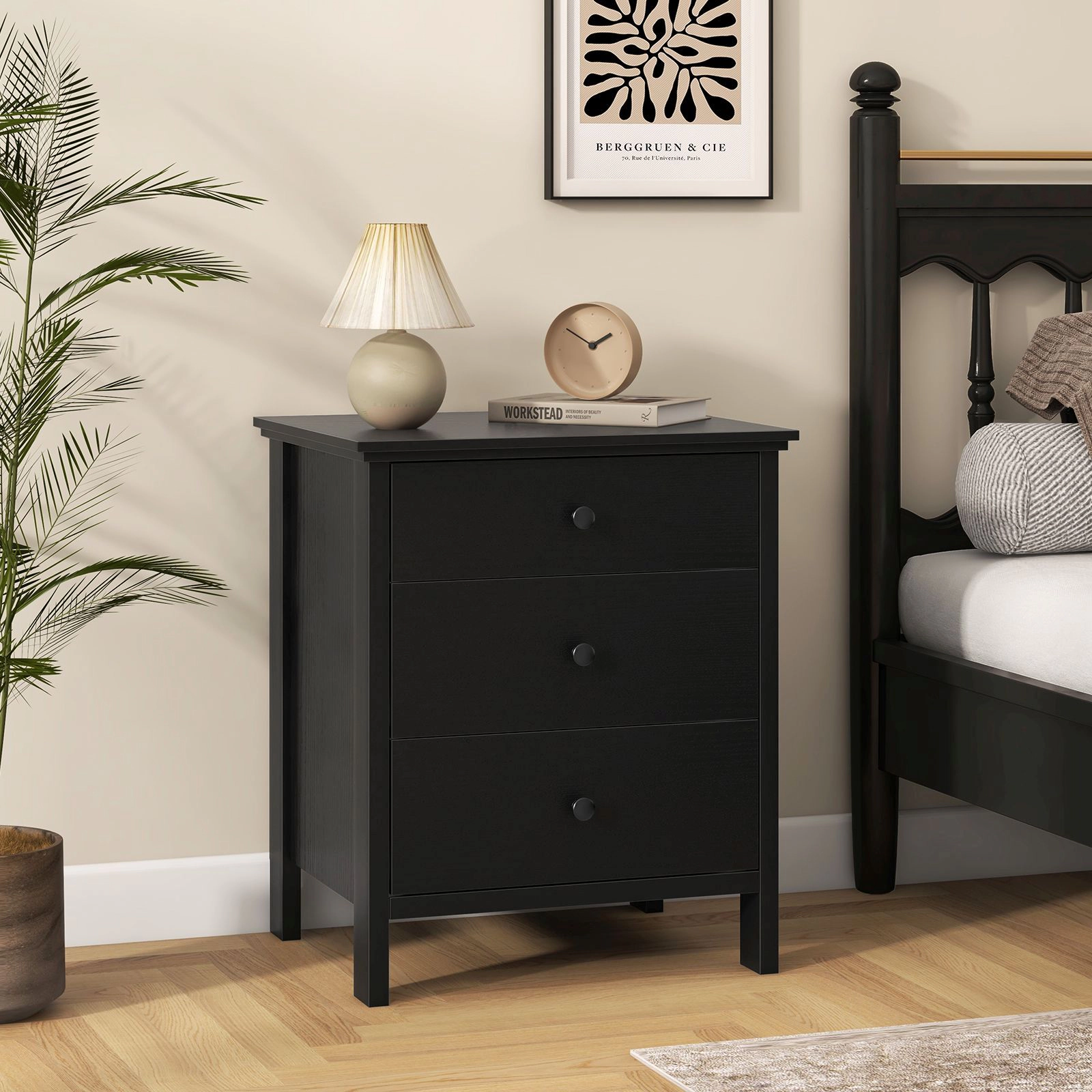 SlickBlue Modern 3-Drawer Bedside Table with Storage and Smooth Slides