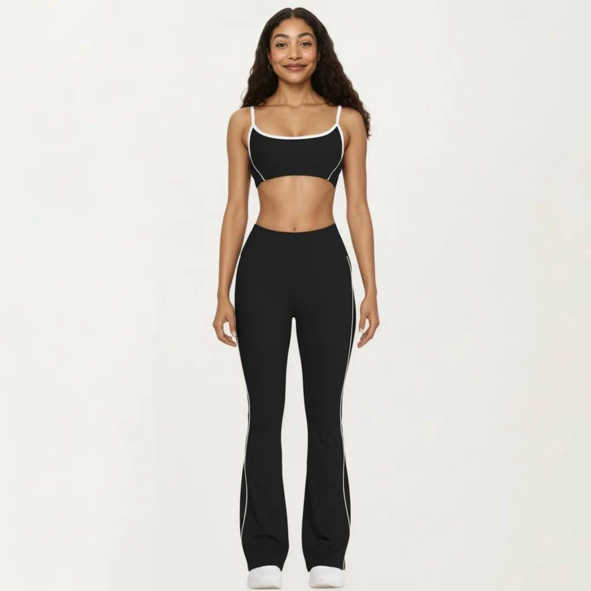 Anna-Kaci Active Women's High Waist Flare Yoga Pants with Contrast Side Stripe Stretch Fit Athletic Workout Leggings