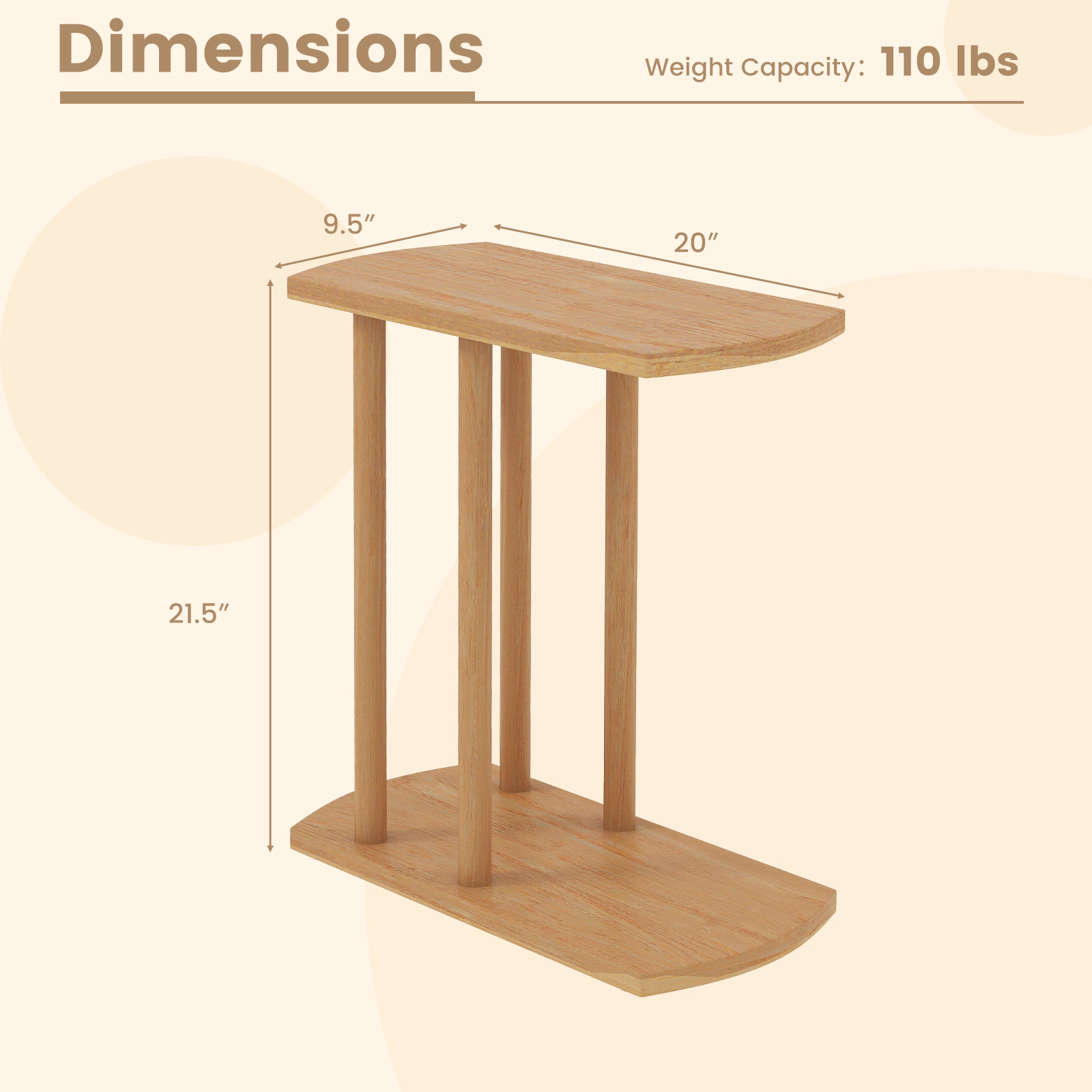 Glintex Narrow 2-Tier C-Shaped Teak Wood Side Table with Thickened Top, Natural