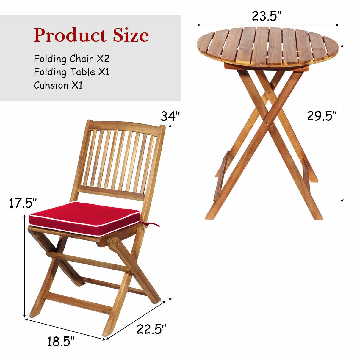LJG 3 Pieces Patio Folding Bistro Set with Padded Cushion and Round Coffee Table