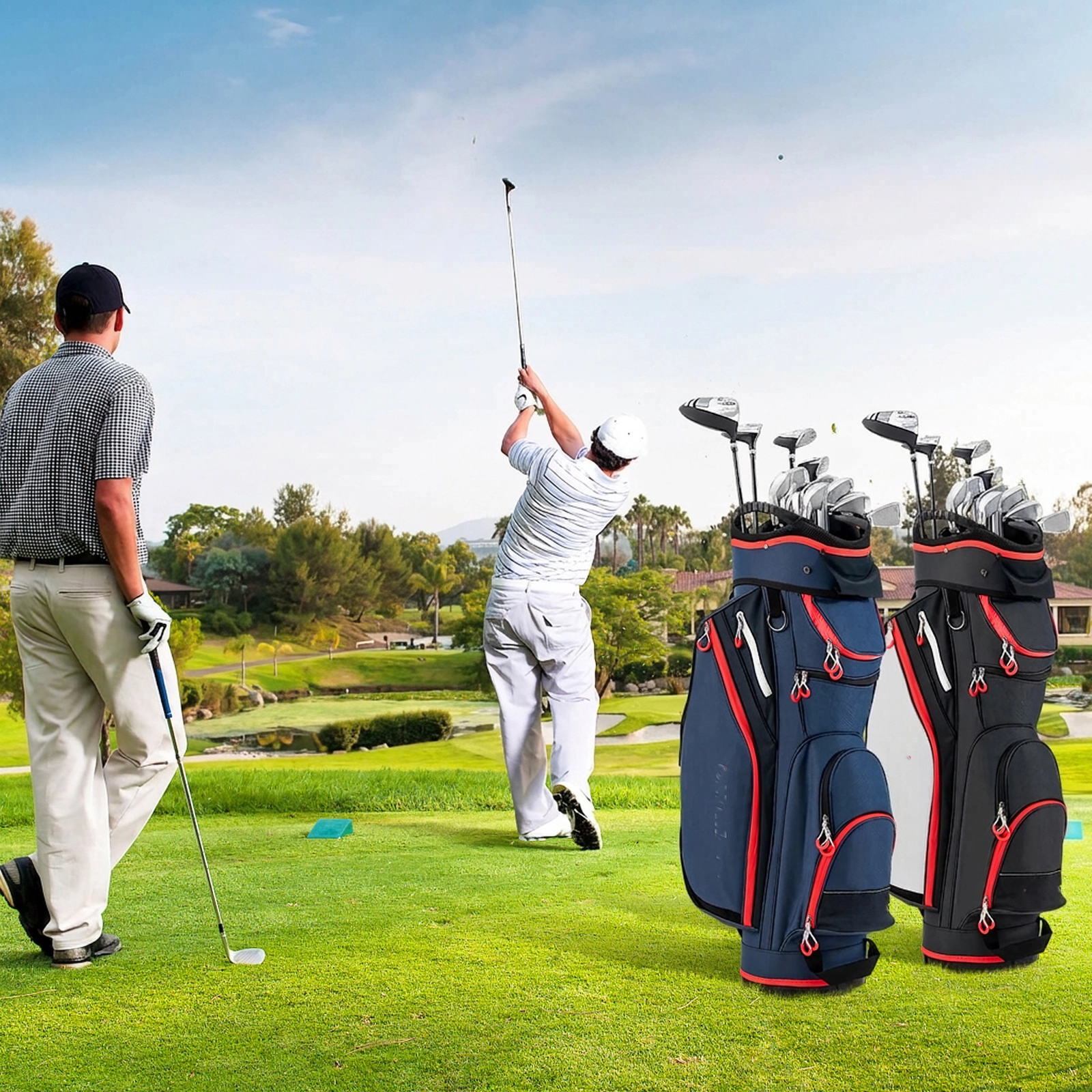 9.5-in Top Golf Cart Bag 14-Way Divider Insulated Cooler Pocket 8 Zippered Pockets Wide Strap Navy Nylon