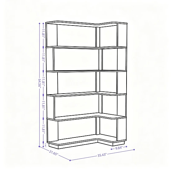 GBruno 5-Tier L-Shaped Corner Bookshelf