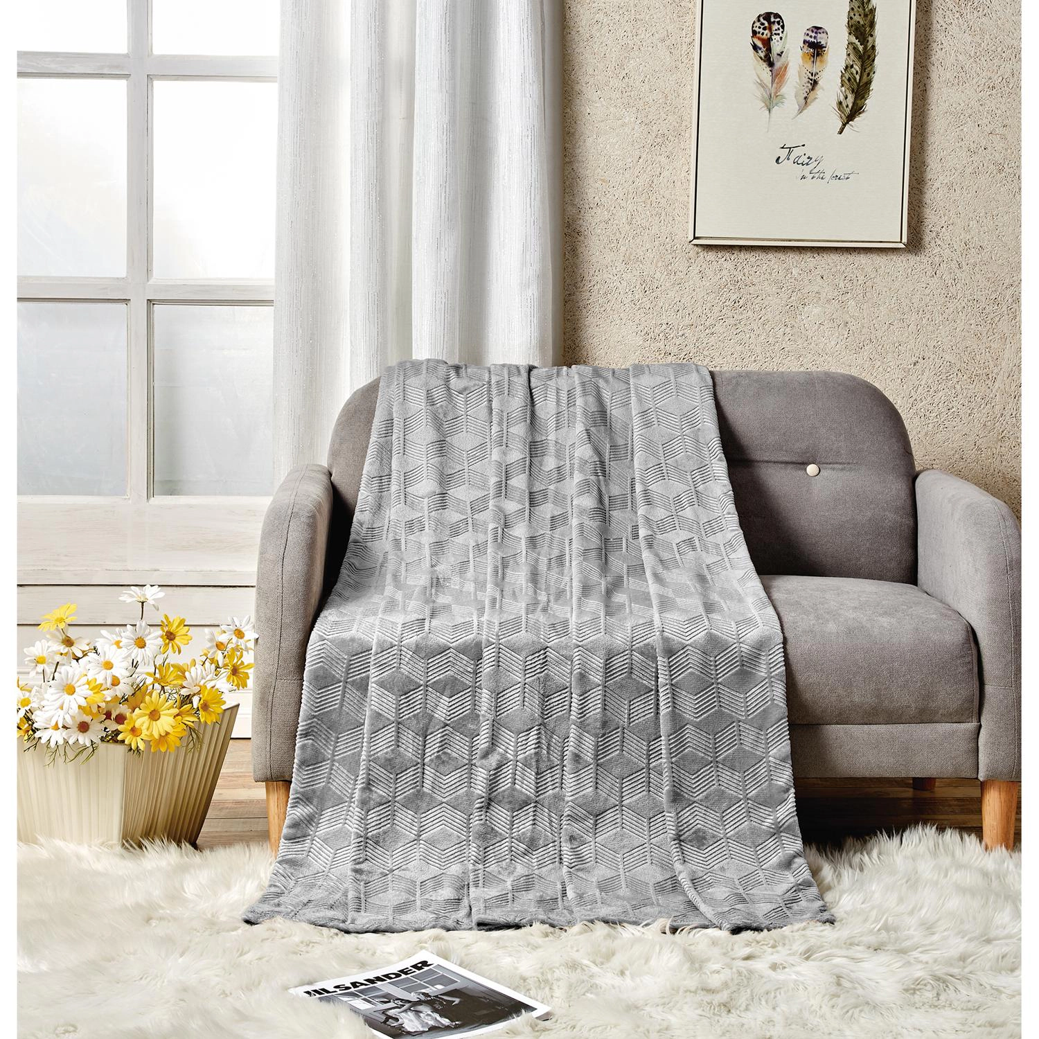 Amrani Bedcover Embossed Blanket Soft Premium Microplush Grey by Plazatex