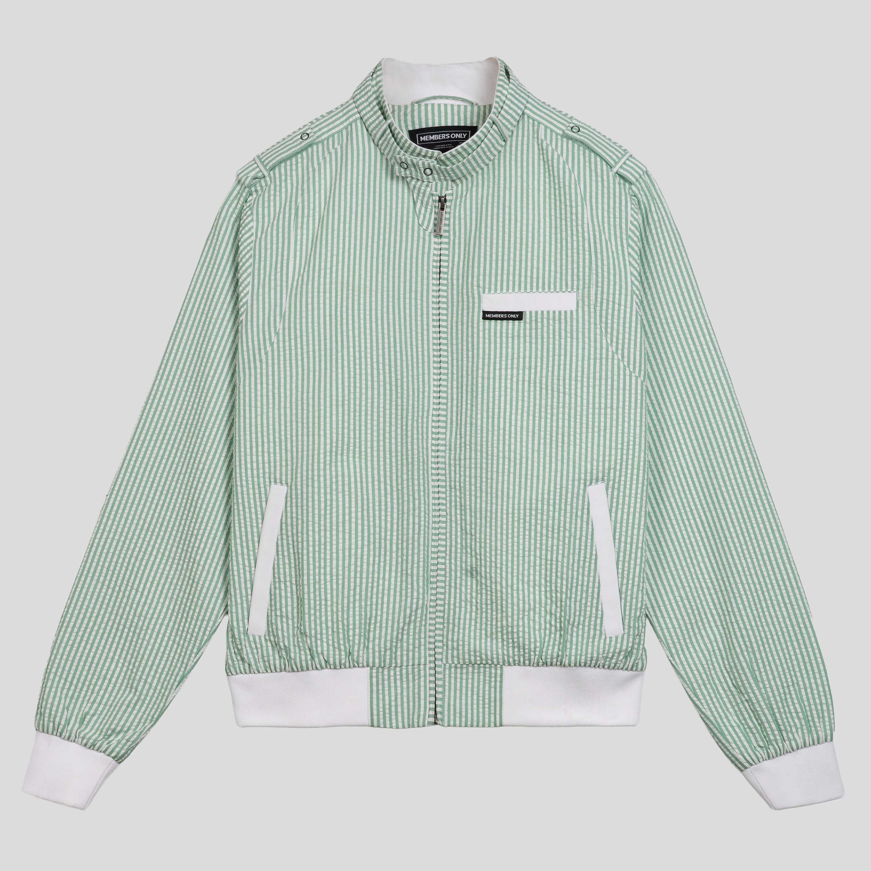 Members Only Men's Seersucker Iconic Racer Jacket