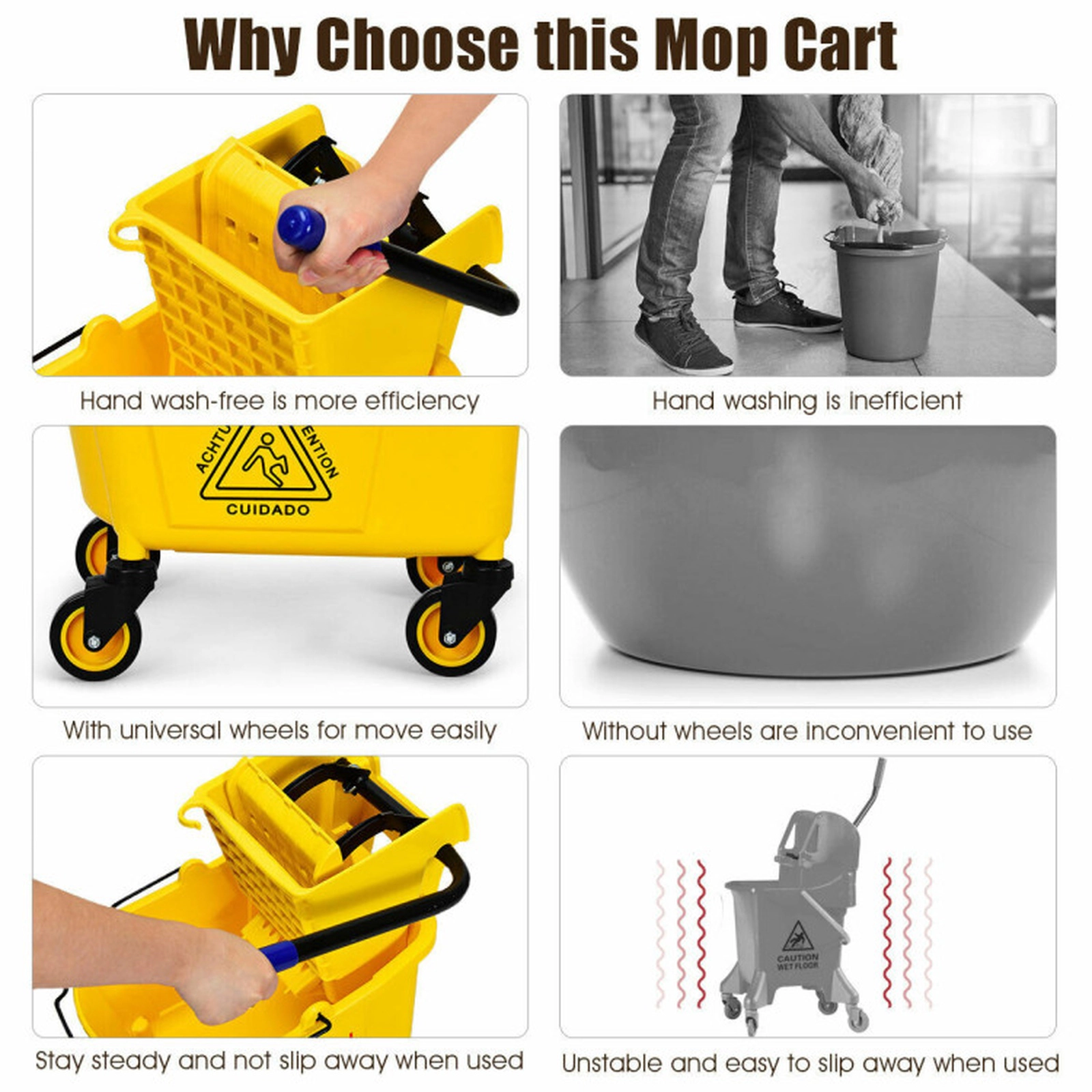 SUGIFT Yellow 26-Quart Commercial Mop Bucket with Side Press Wringer and 3-in Swivel Casters 19.5-in W 33-in H
