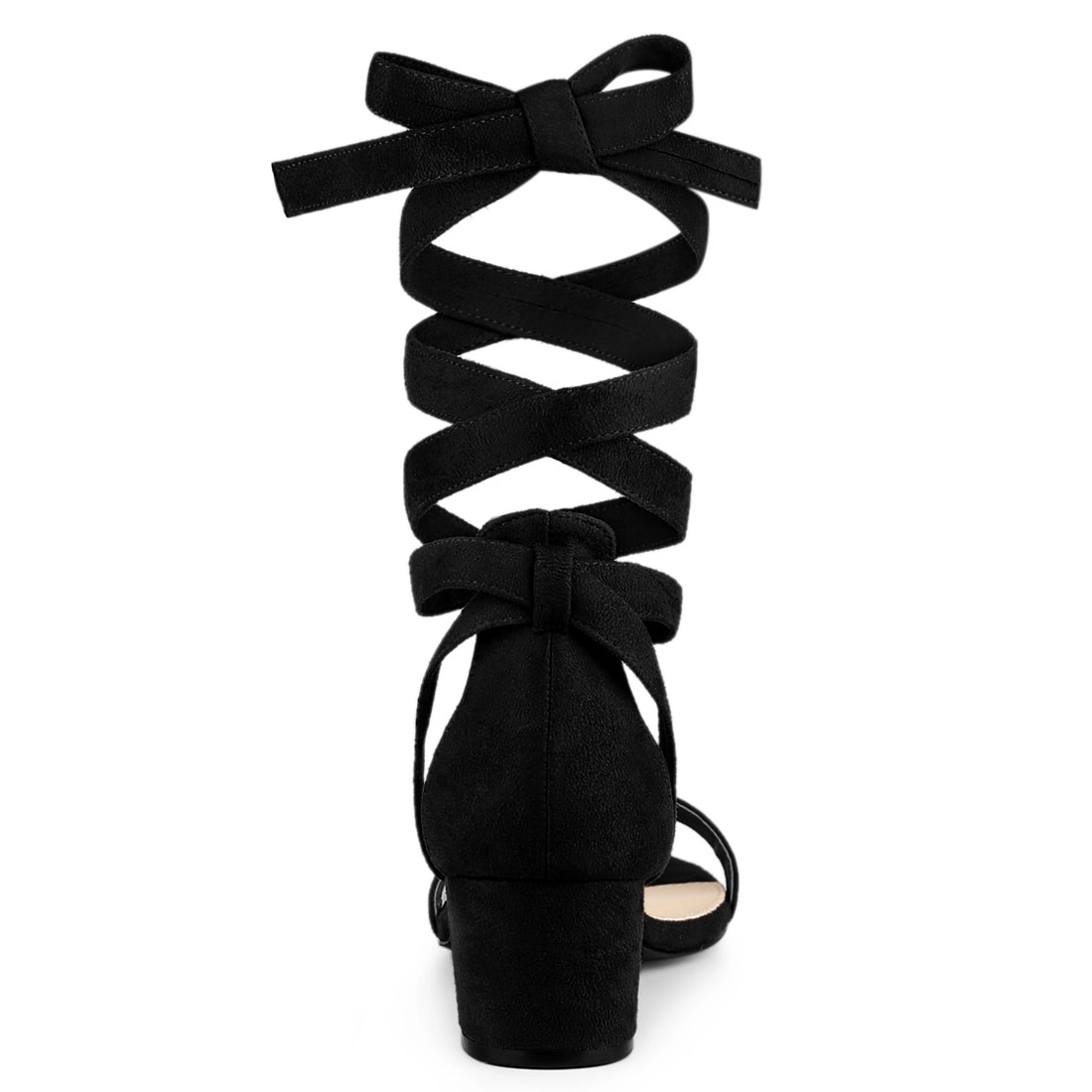 BLISSFUL STEP Women's Open Toe Block Heel Lace Up Heels Sandals