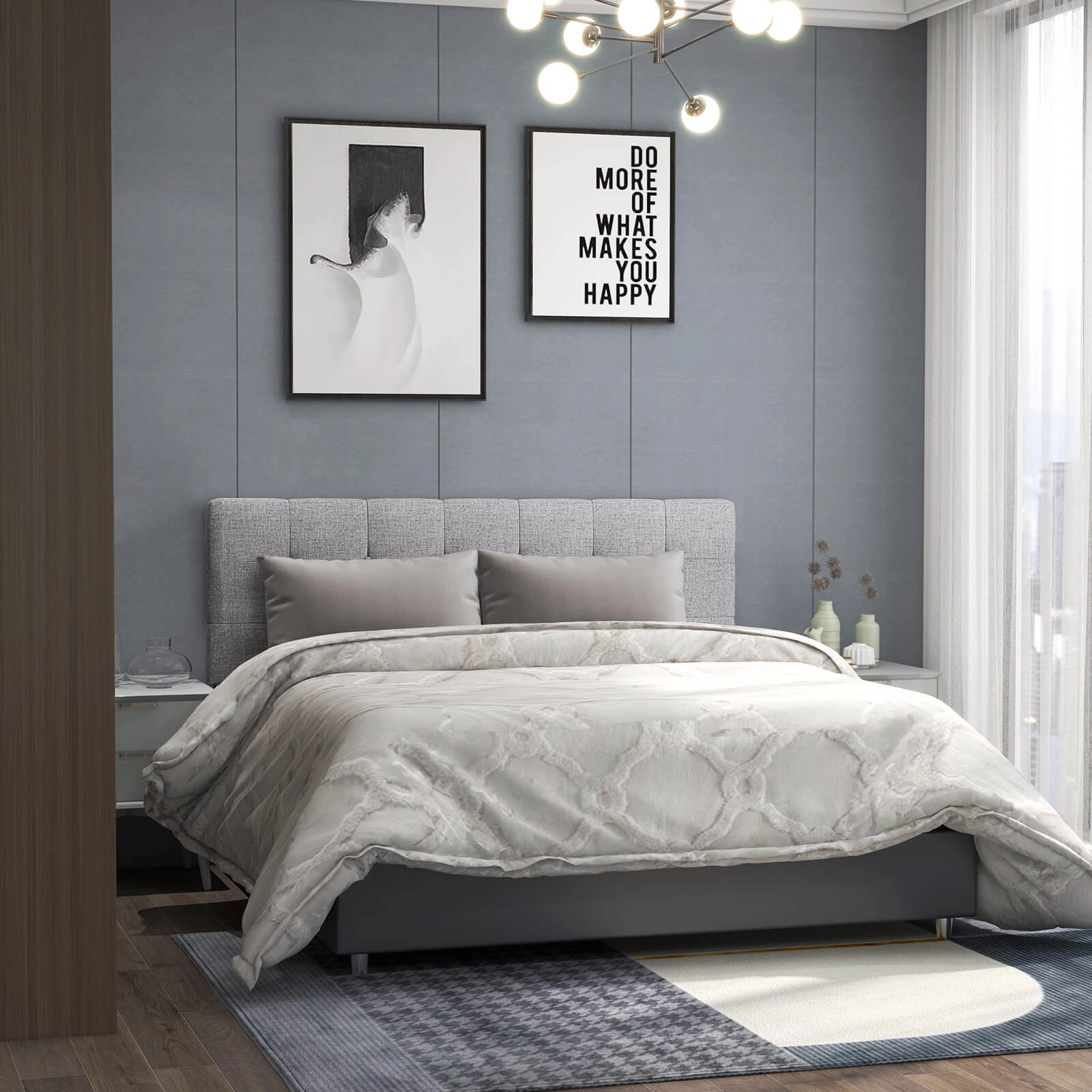 SUGIFT Adjustable Linen Upholstered Headboard with Solid Rubber Wood Legs for Full and Queen Beds 63.5-in Wide Gray