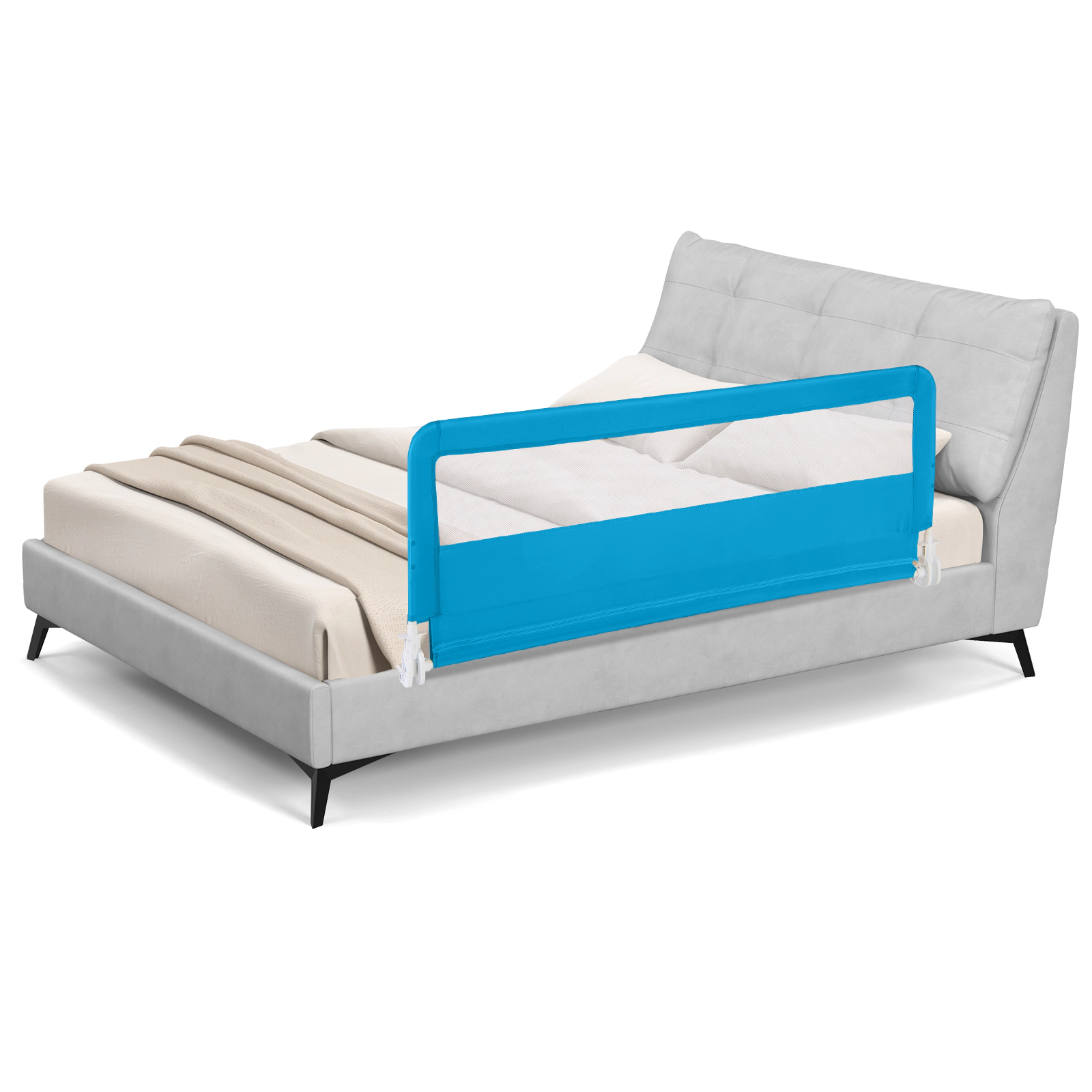 SUGIFT Blue Breathable Safety Strap 59 Inch Folding Baby Bed Rail Guard