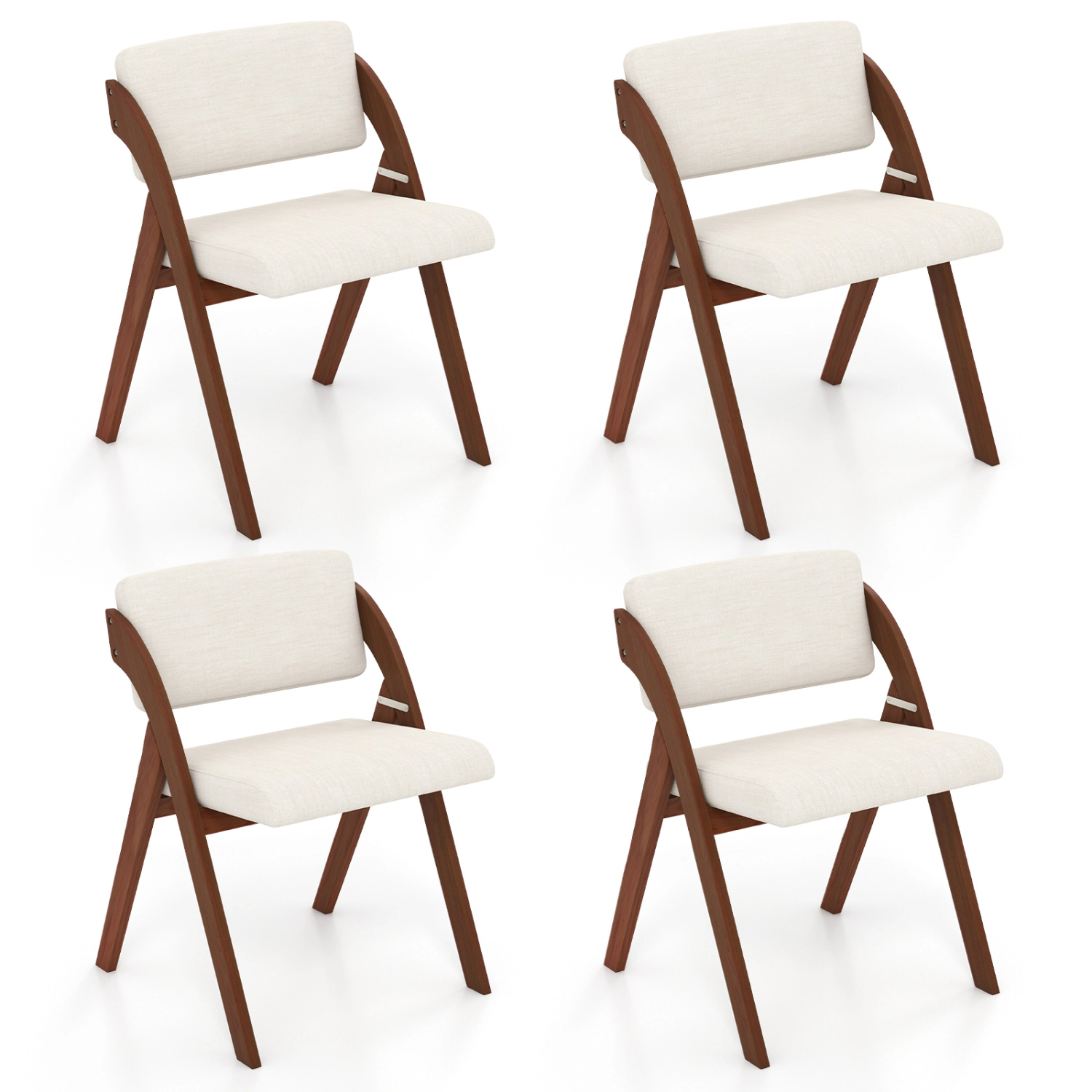 LJG Set of 4 Folding Kitchen Dining Chairs with Rubber Wood Legs