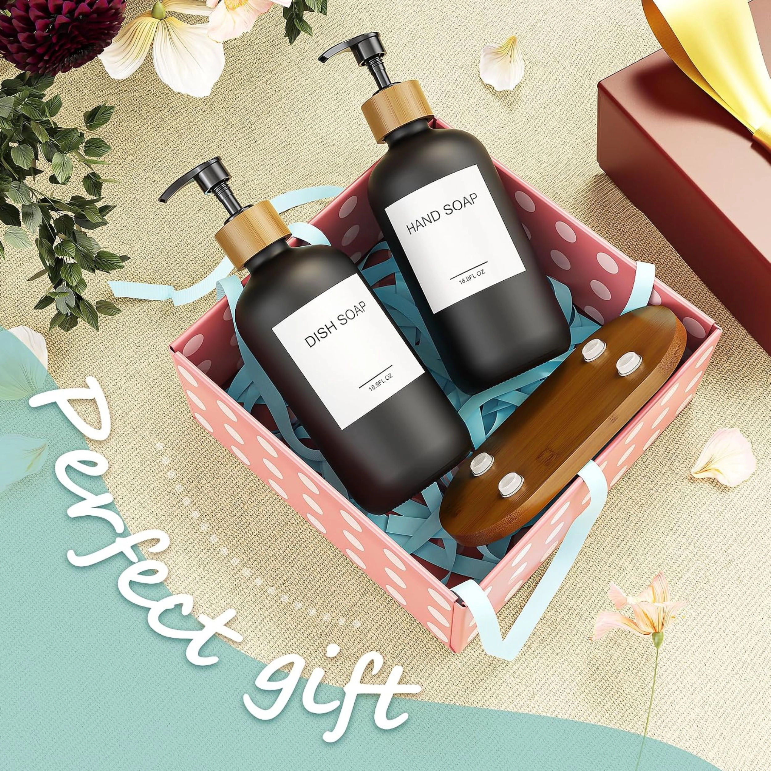 Stock Preferred Pack of 2 Soap and Lotion Dispenser Set with Wooden Pumps Tray