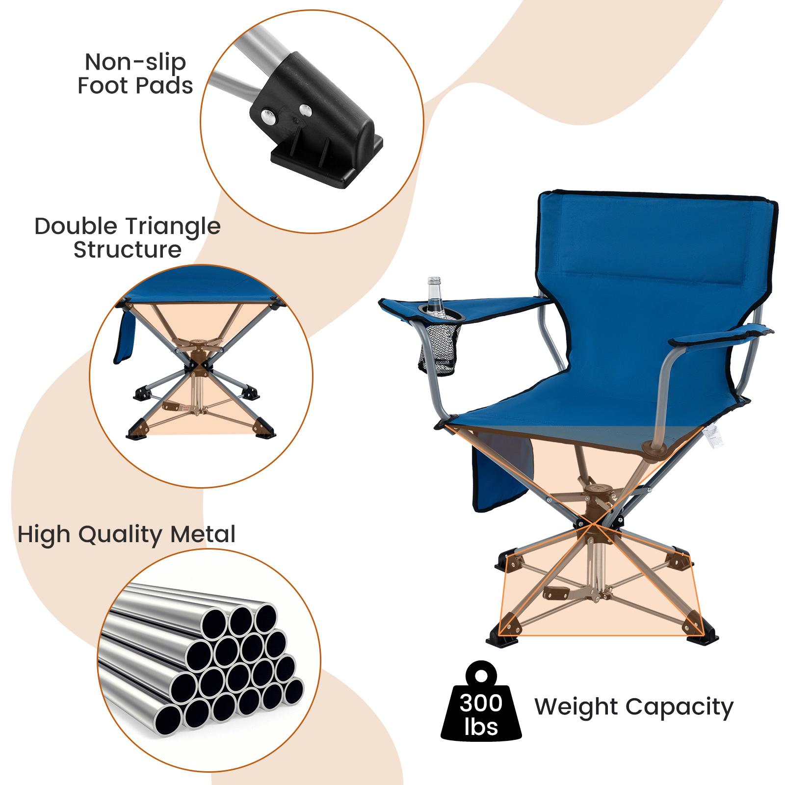 SUGIFT Blue 360-Degree Swivel Hunting Chair with Mesh Cup Holder 32-in W 21-in D 35-in H 300-lb Seat Capacity