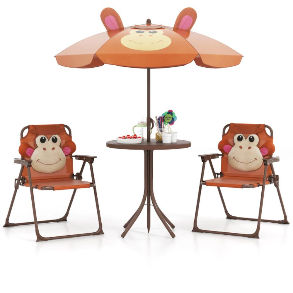 Hivvago 4 Pieces Kids Picnic Set With 2 Folding Chairs And Height Adjustable Umbrella