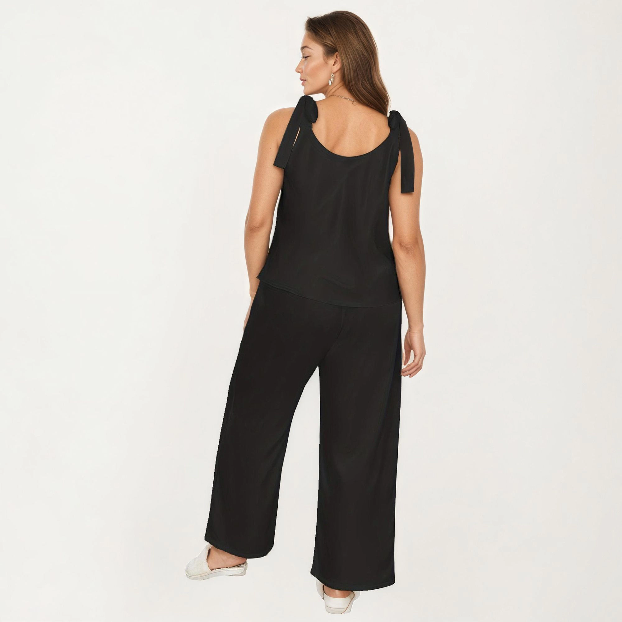 Anna-Kaci Women's Plus Sleeveless Wide Leg Pajama Sets Tie Shoulder Straps Relaxed Fitted Silhouette and Pants