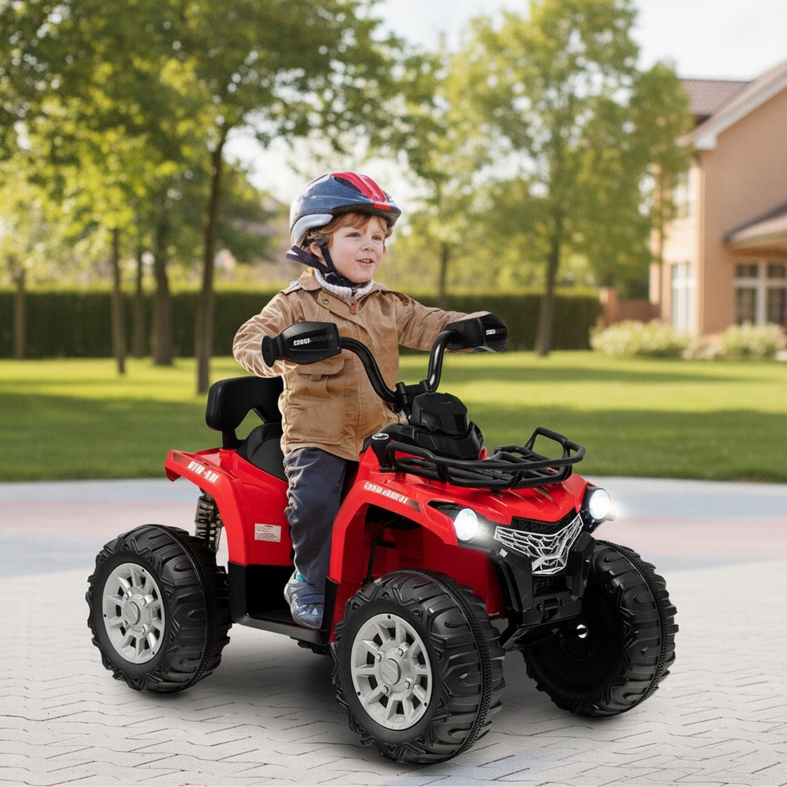 12V Kids Ride On ATV 4-Wheeler High-Speed Lockout Cover Oversized Wheels Headlights MP3 USB Player Ages 3-8 Red Quad