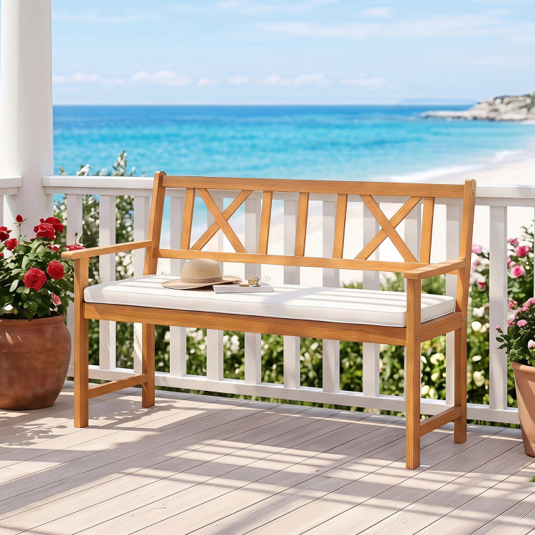 Hivvago 2-Person Patio Acacia Wood Garden Chair With Removable Seat Cushion