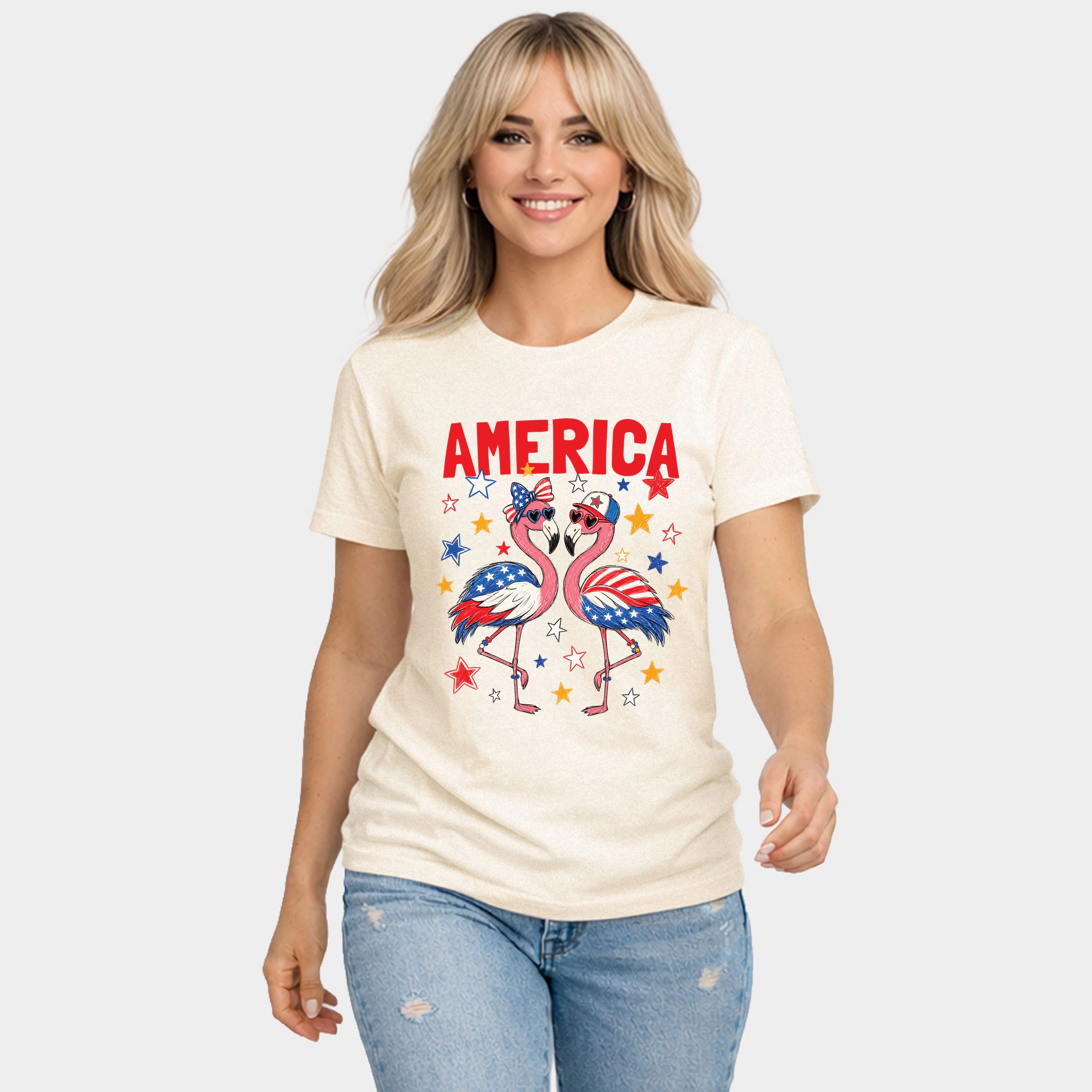 Simply Sage Market - America Flamingos Star Women's Short Sleeve Graphic T-Shirt