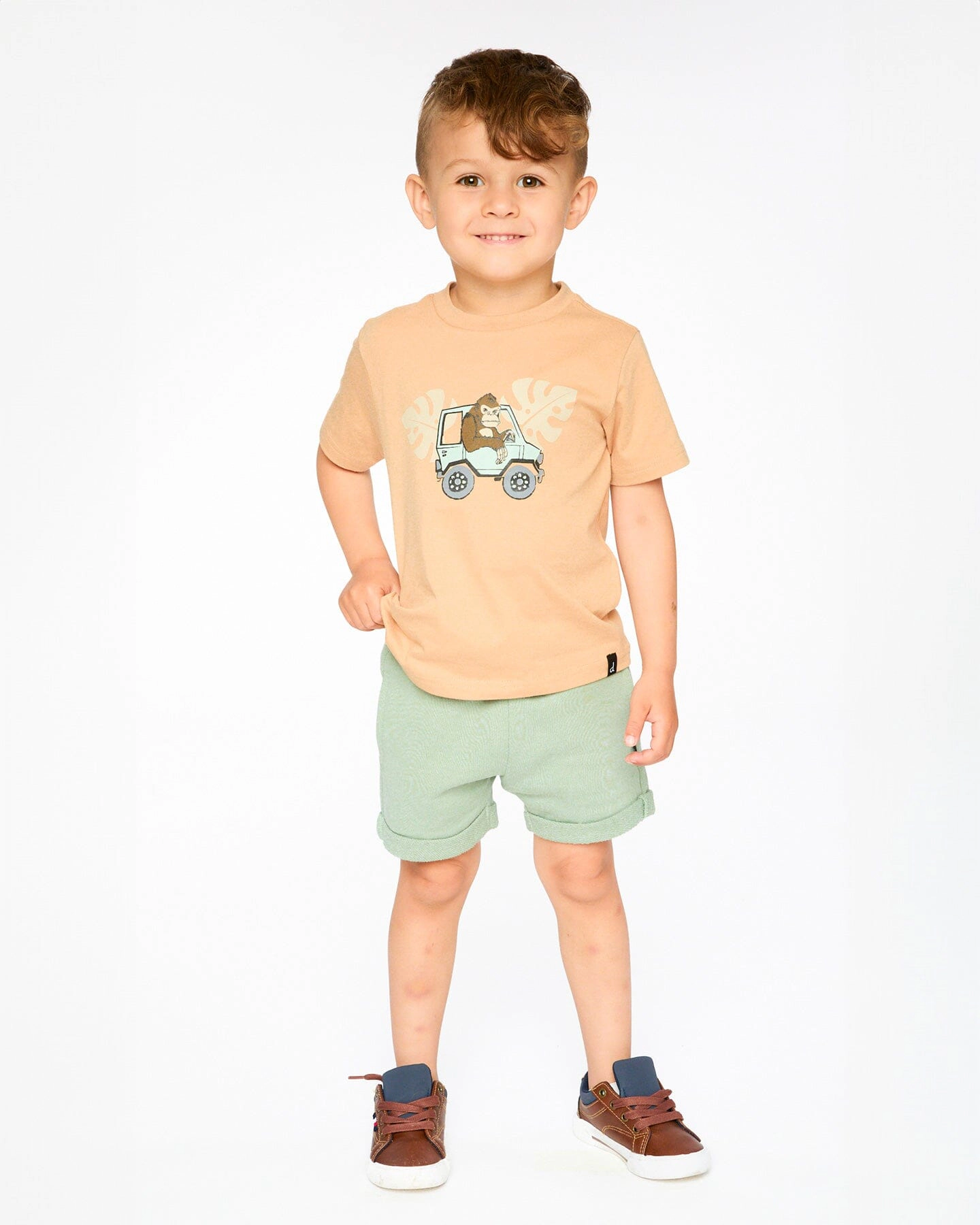Deux par Boys Organic Cotton Gorilla Jeep Graphic Short Sleeve T-Shirt