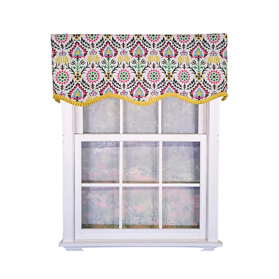 RLF Home 100% Cotton Suzani Provance With Ivory Lining Rod Pocket Window Valance 50" x 17" Yellow