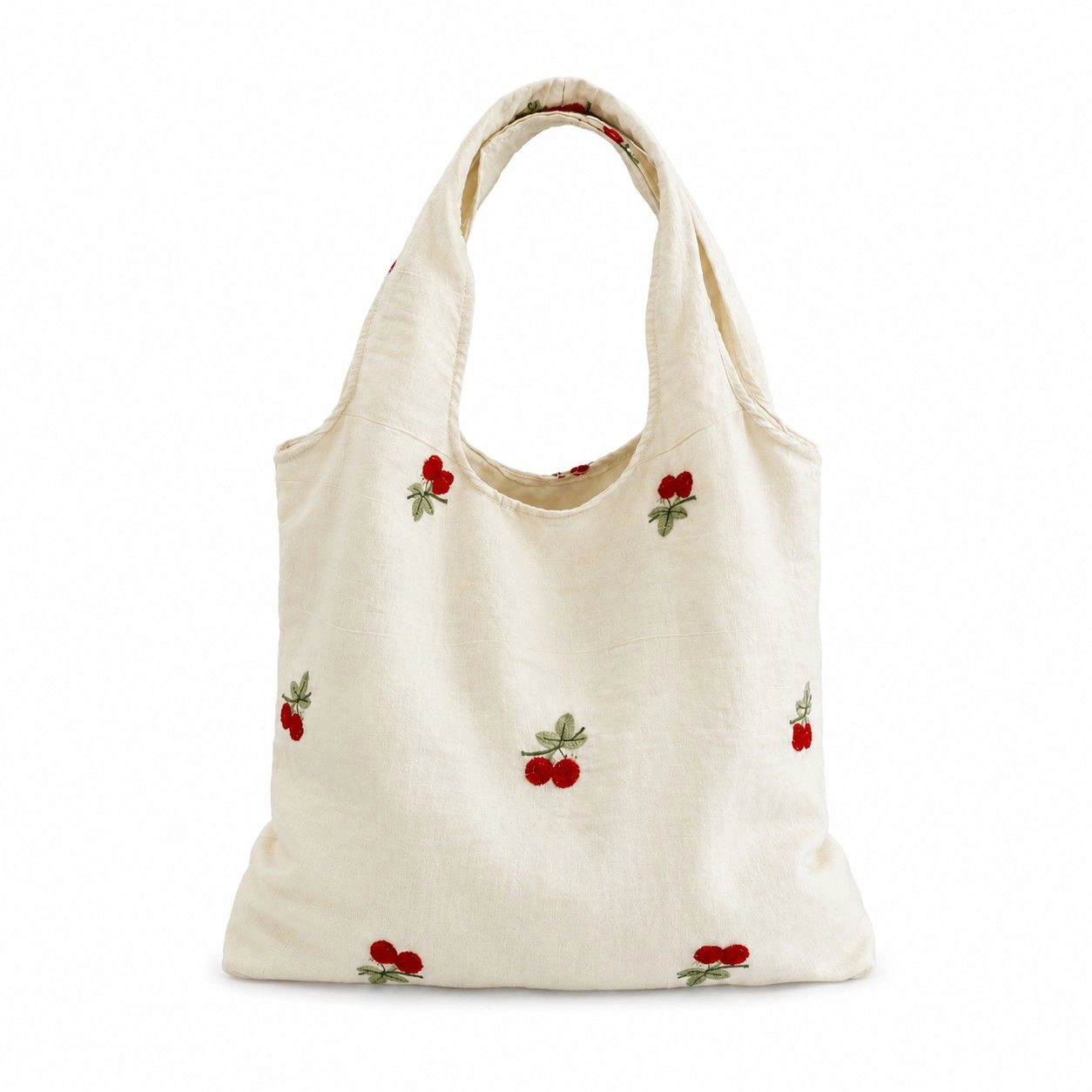 Alilang Women's Cherry Embroidered Slouchy Shoulder Tote Bag Soft Lightweight Fabric Everyday Carryall86