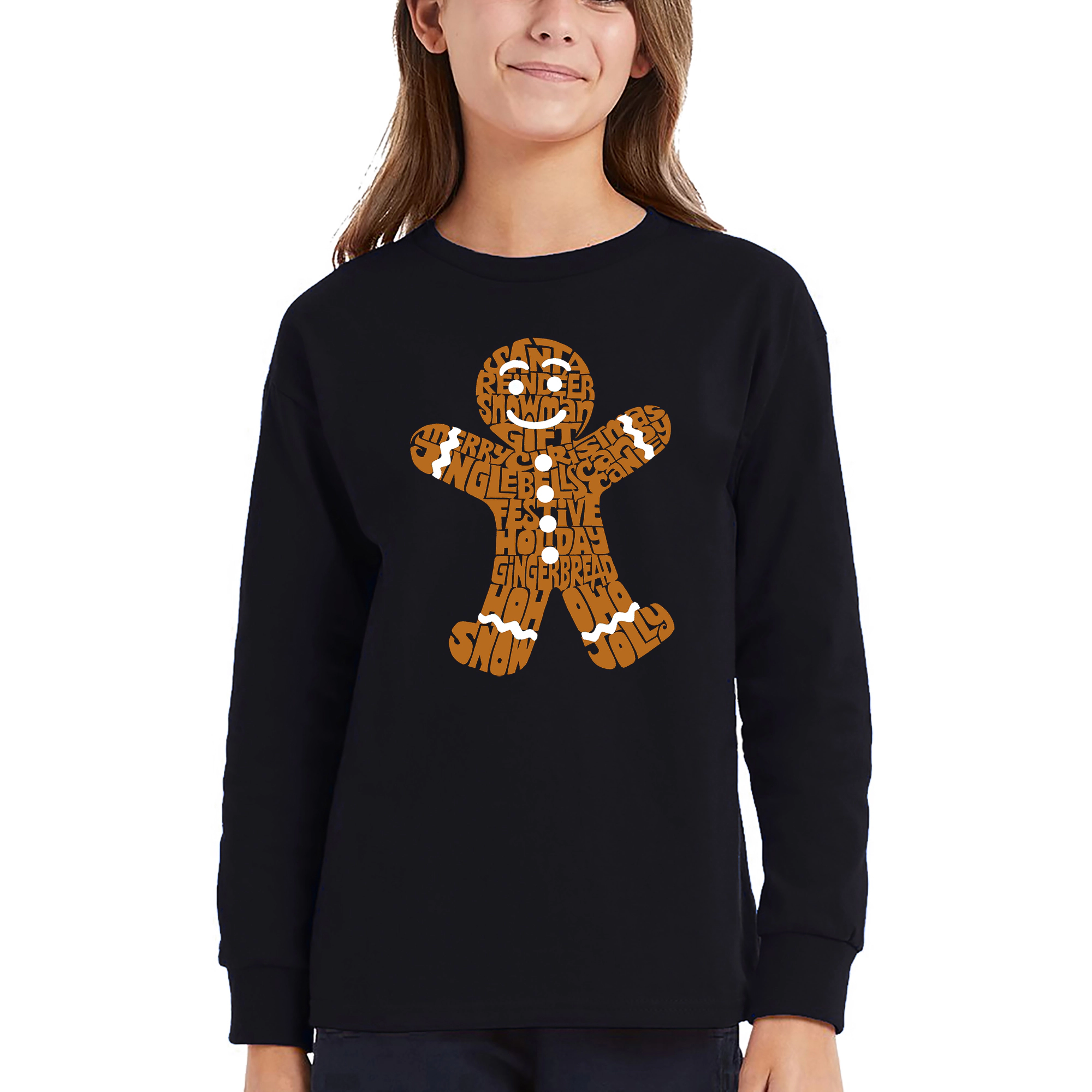 LA Pop Art Girls Long Sleeve Word T-Shirt - Gingerbread