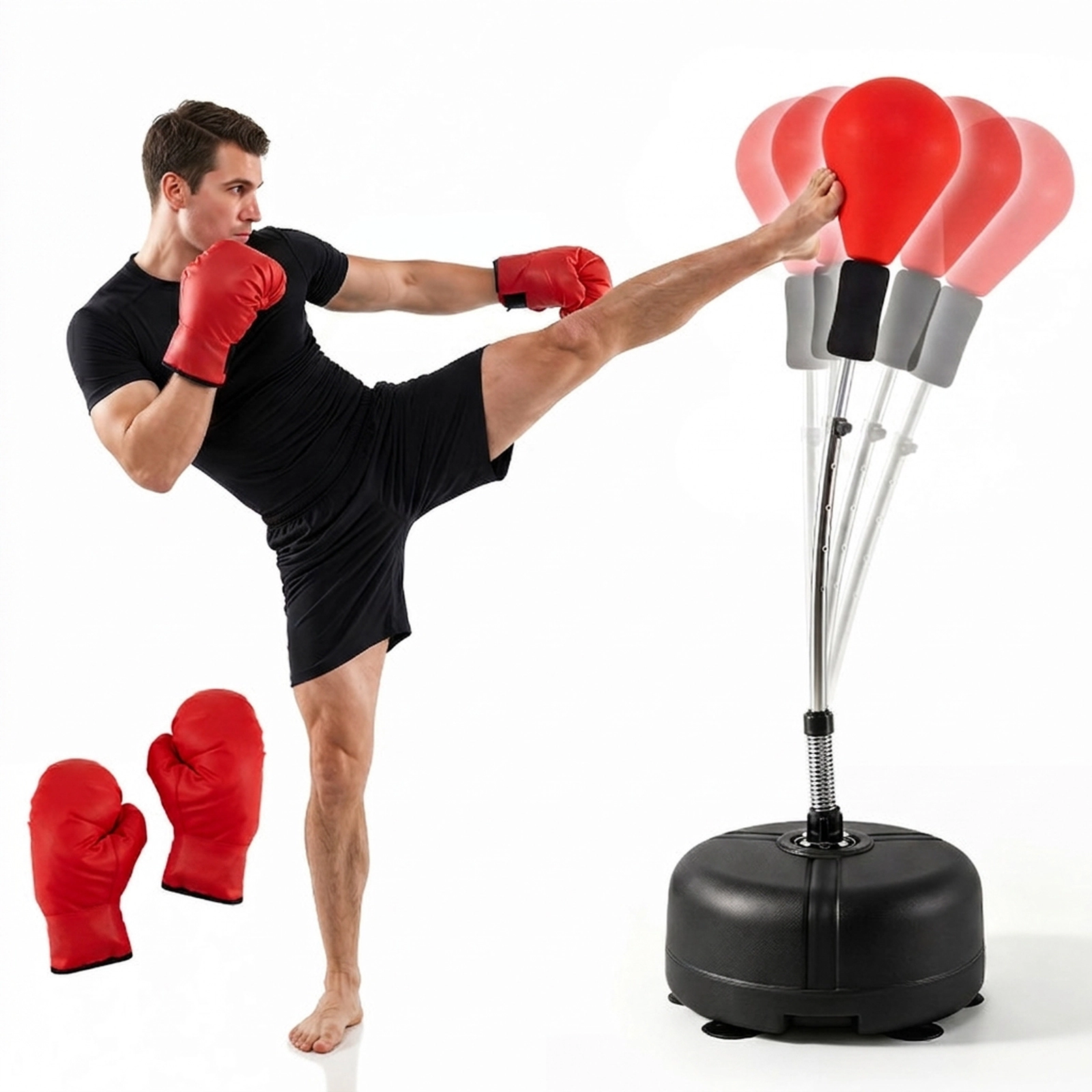 SUGIFT Teen and Adult Red 4-Level Adjustable Punching Bag with Stand and Boxing Gloves 19-in W 54.5-in to 62-in H