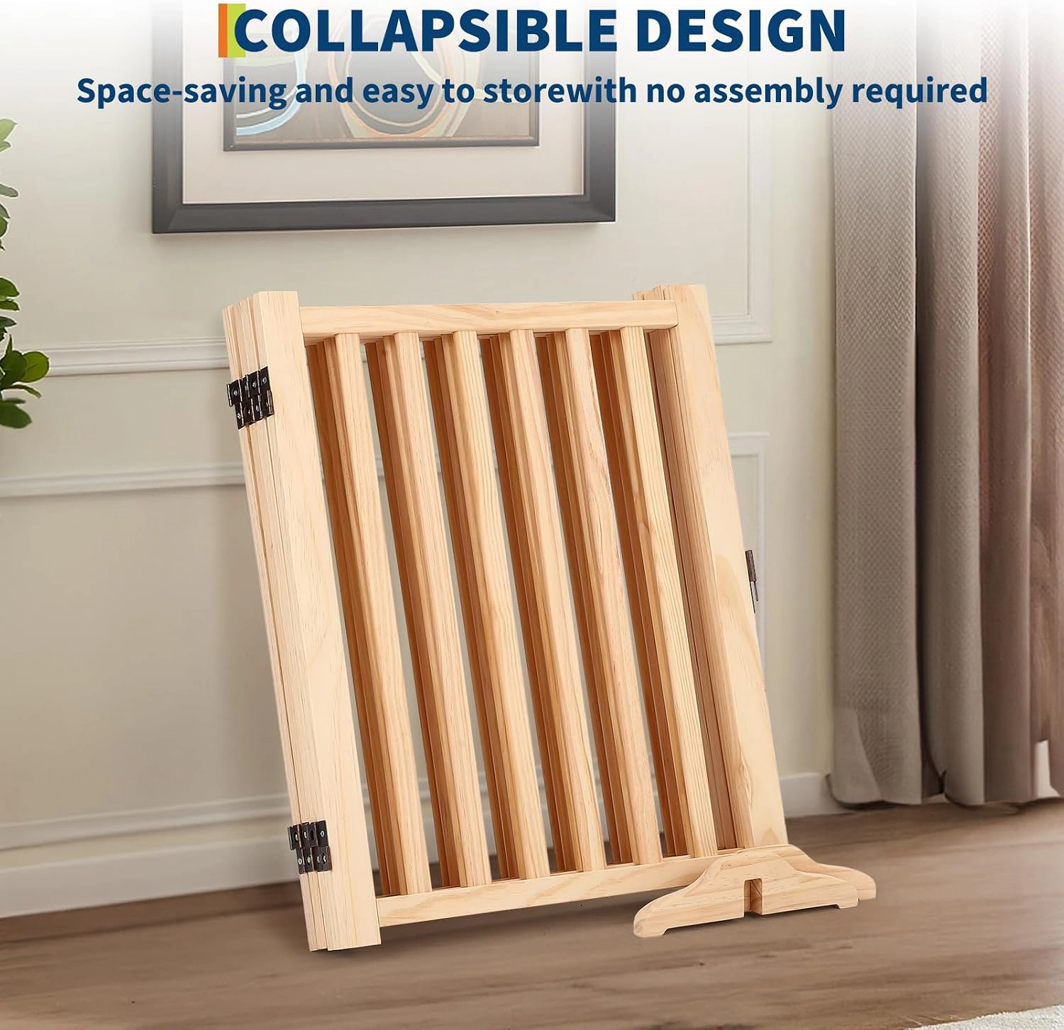 Freestanding Wooden Dog Gate Fence, Indoor Pet Barrier for Doorway & Stairs, Complete Mount Hardware