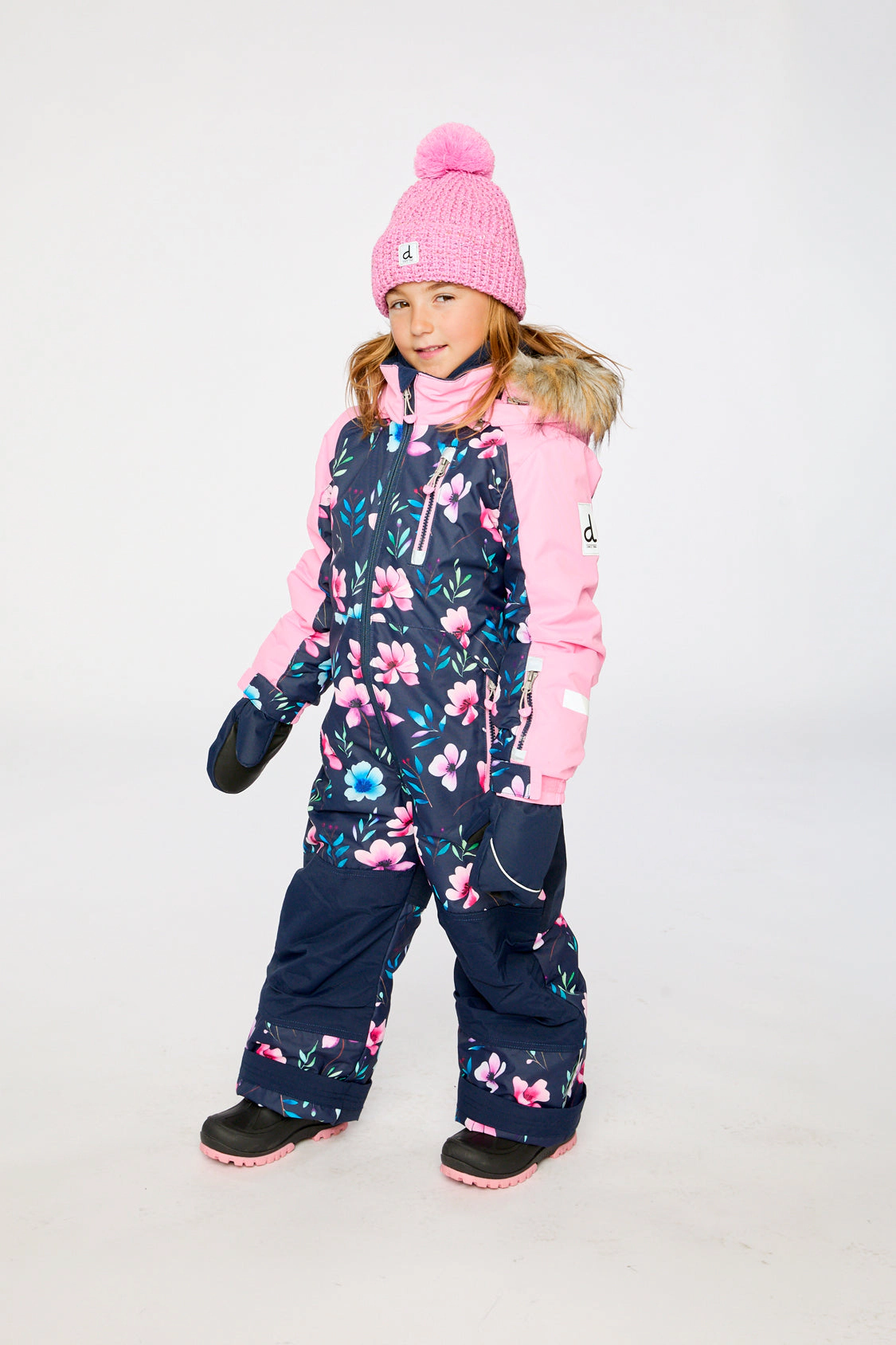 Deux par Girls Floral Print One Piece Play Snowsuit with Detachable Hood