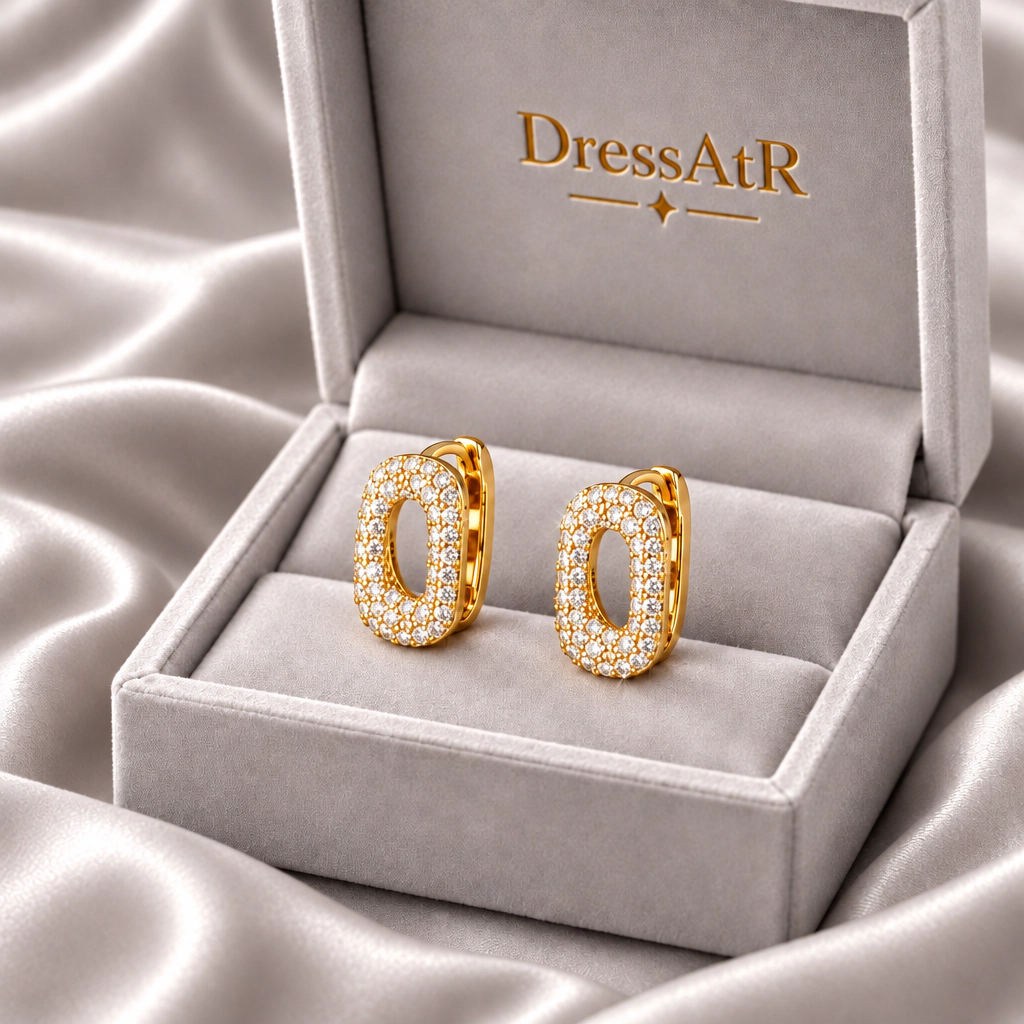 DressAtR Women's Oval Cutout 18K Gold Plated Hoop Earrings