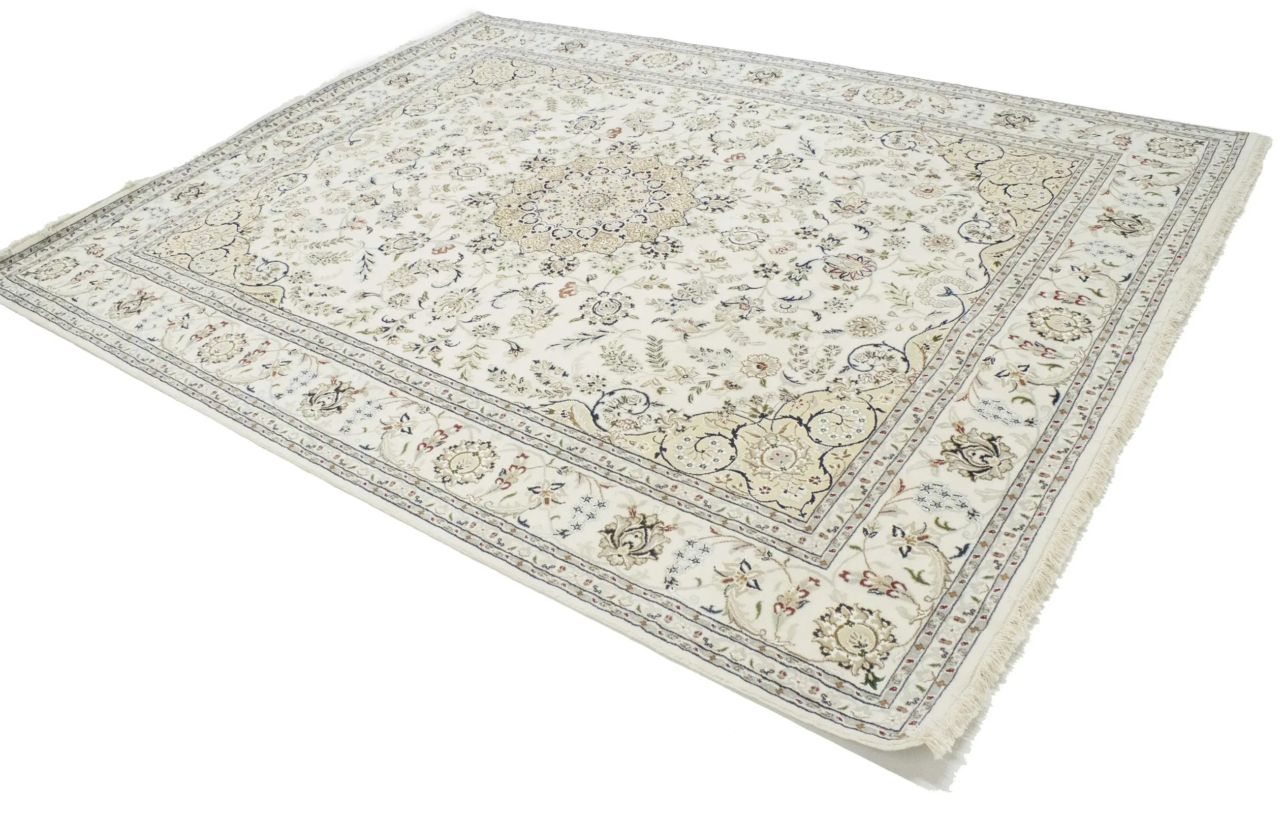 Magic Rugs 7'11 X 10'3 Floral Hand Knotted Cream Indo-Nain Wool Rug