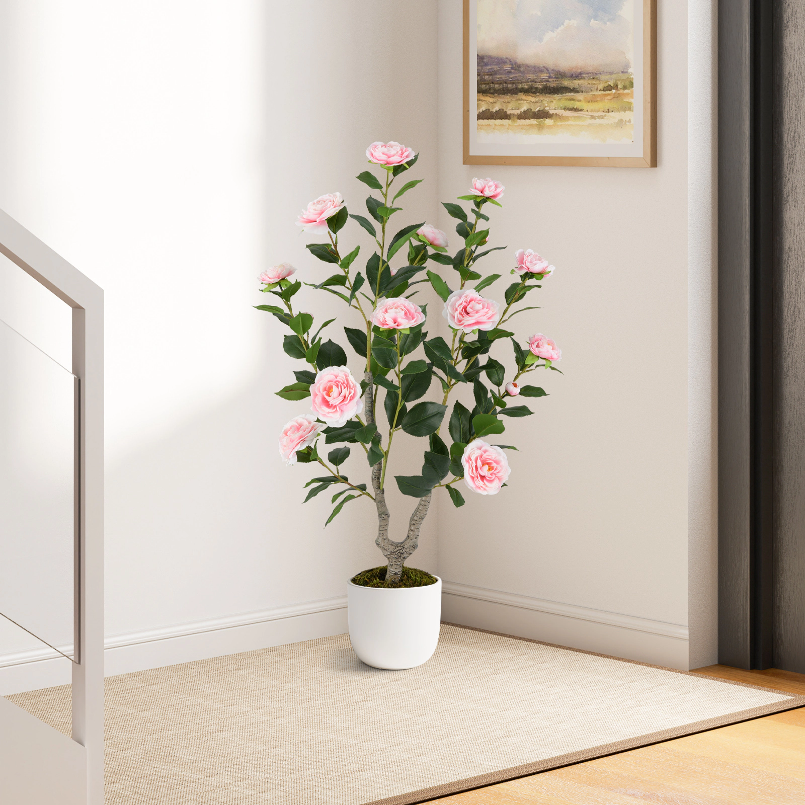 SlickBlue Artificial Camellia Tree with Decorative Pot for Home Decor