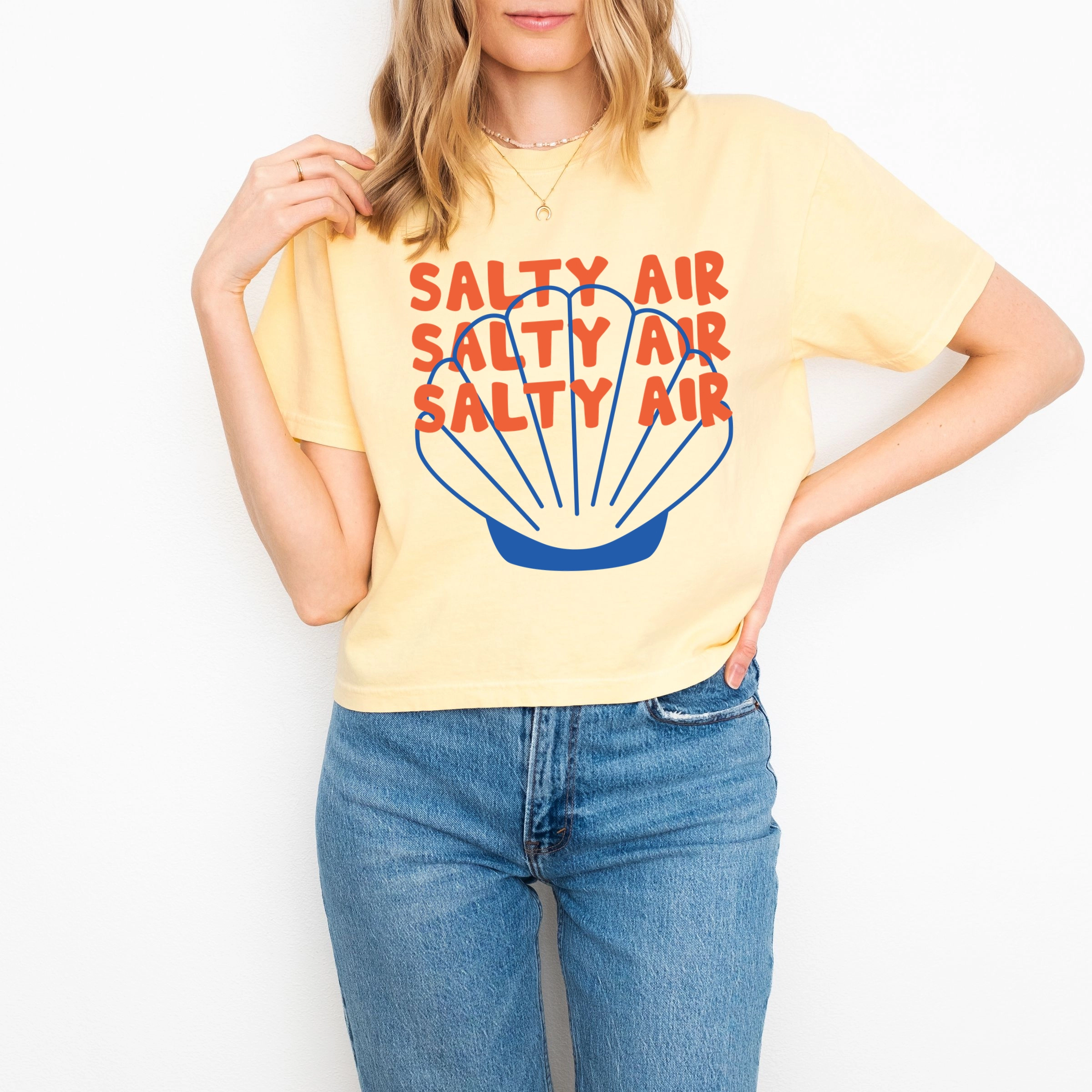 Simply Sage Market - Salty Air Seashell Women's Boxy Crop Top Graphic T-Shirt