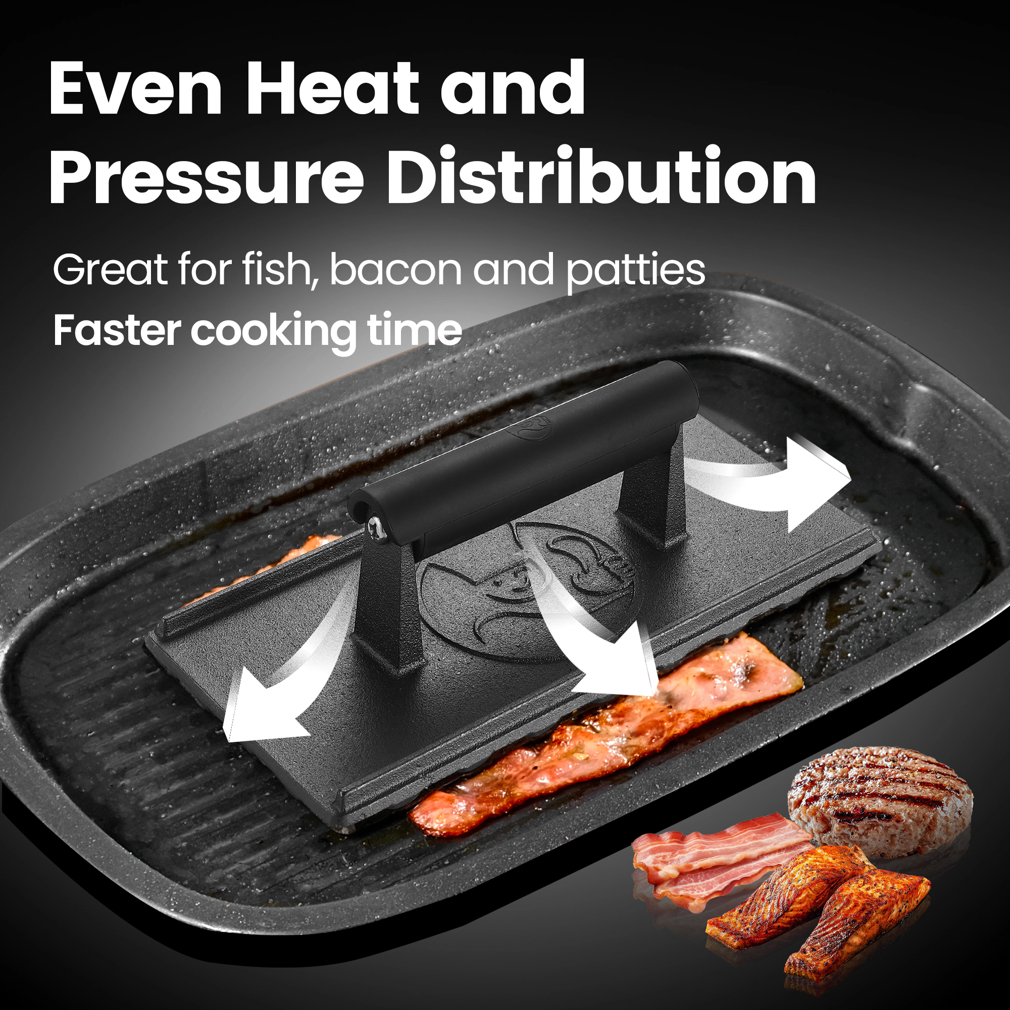 Gourmet Easy Grill Press with Heat Resistant Handle, 3LBS Cast Iron Smash Burger Press