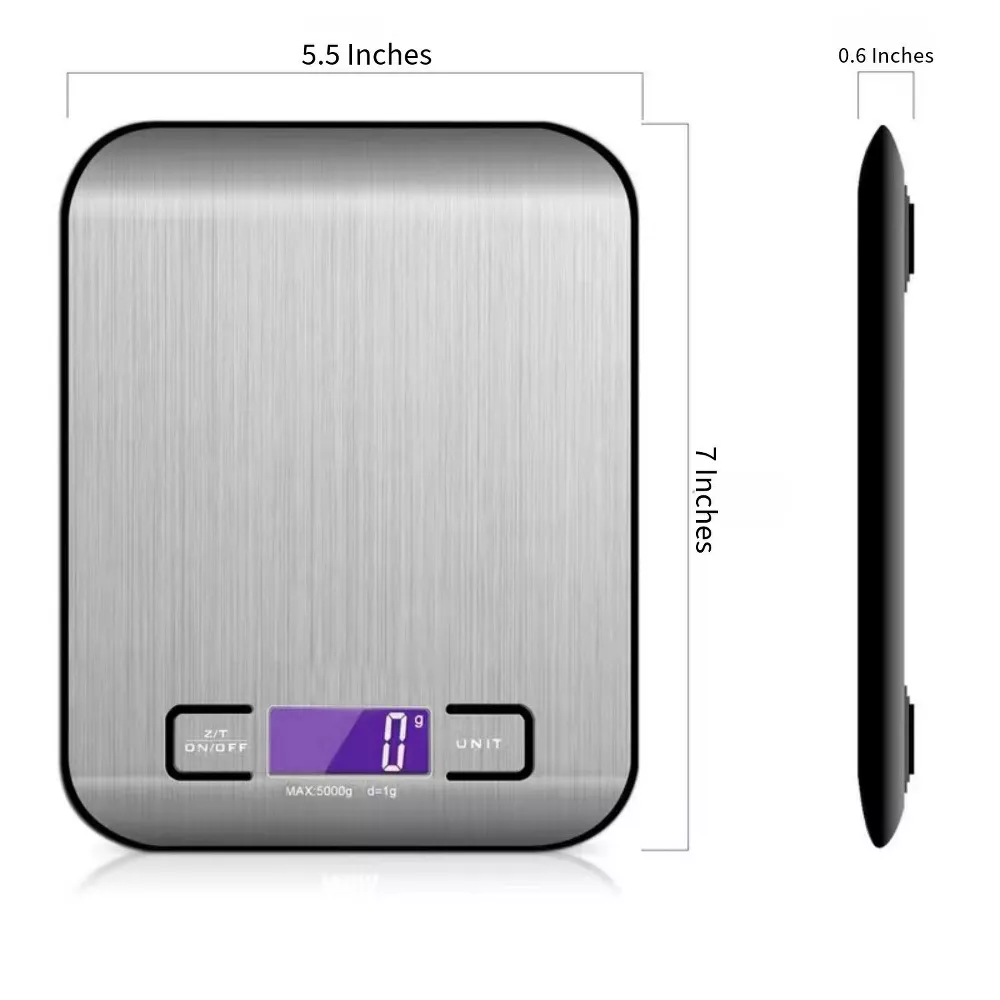 Luminuxe Digital Food Scale – 11 LB Capacity, Tare Function, Stainless Steel, LCD Display, 2 AAA Batteries Included