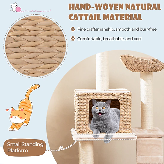 SlickBlue Unisex 48 Inch Cattail Cat Tree with Condo and Scratching ...