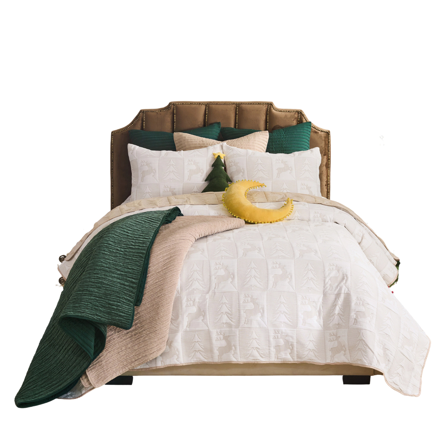 Greenland Home Fashion Reindeer Games 100% Woven Polyester Jacquard Coverlet Set 2 Piece