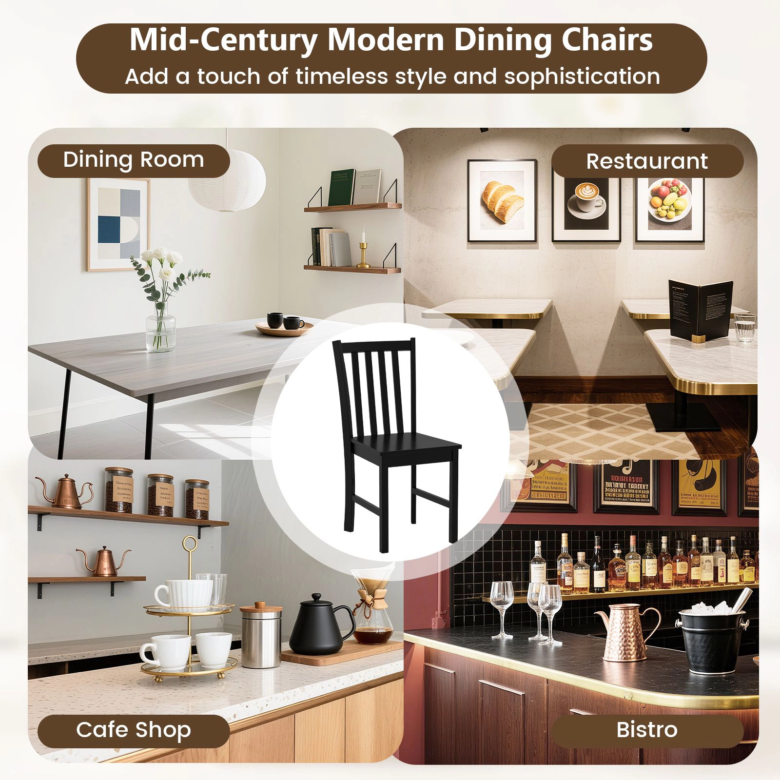 SlickBlue Unisex Set of 2 Rustic Wooden Dining Chairs with Slat Backrest
