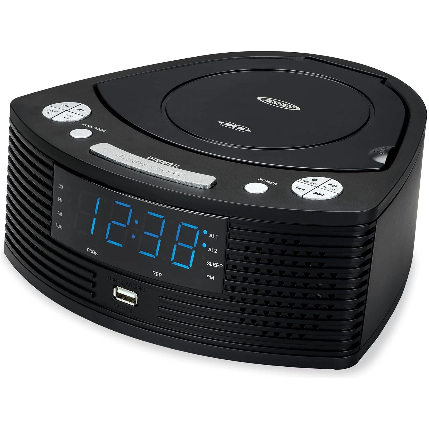 Jensen AM/FM Dual Alarm Clock Radio with Bluetooth & USB Charging JCR-390T2