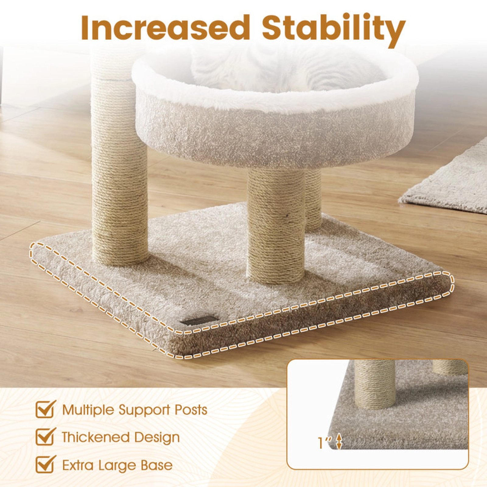 SUGIFT 24-in Cat Tree Tower with 2 Plush Perches Scratching Posts and Dangling Ball 33-lb Capacity White+Beige