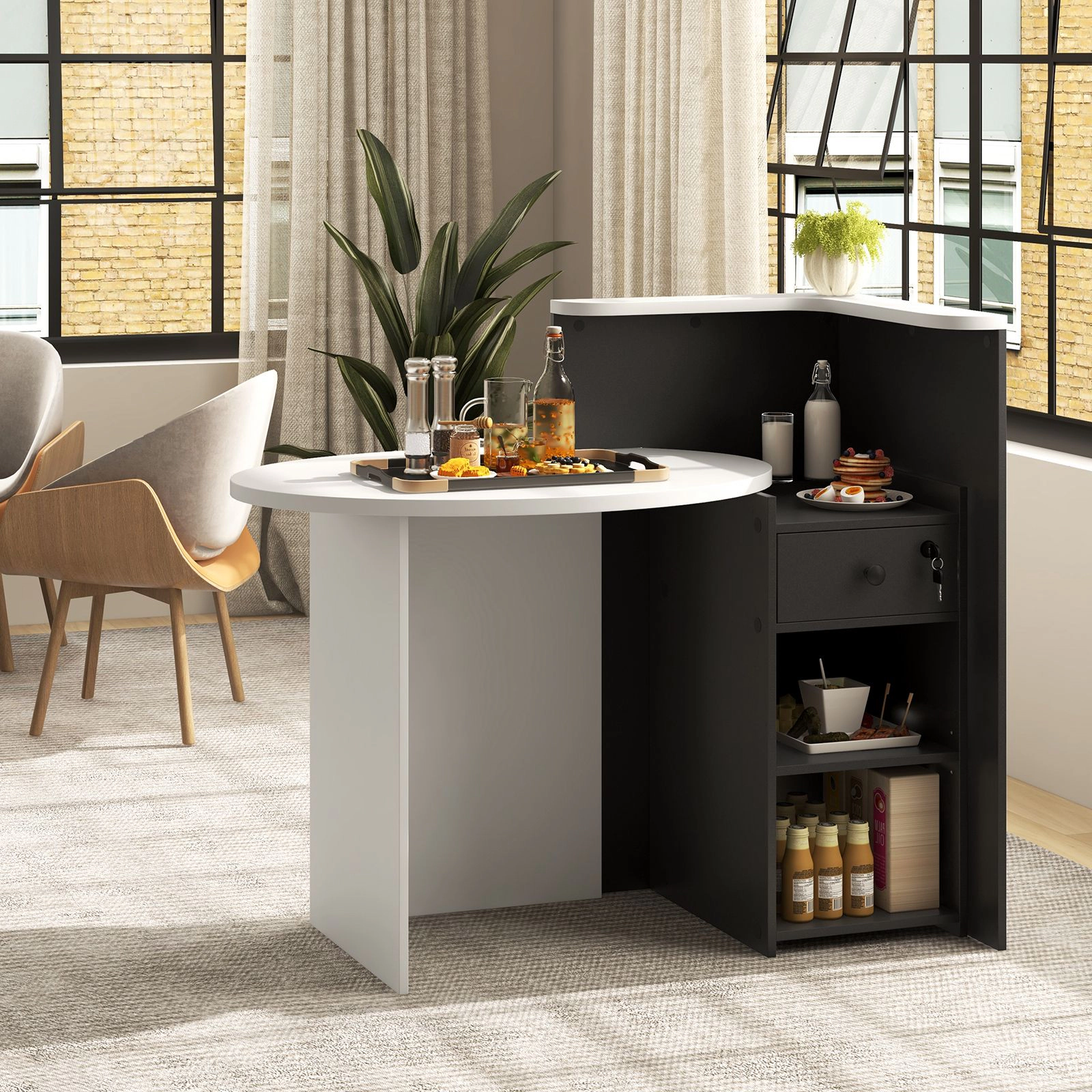 SlickBlue Reception Desk with Storage Shelves and Drawer