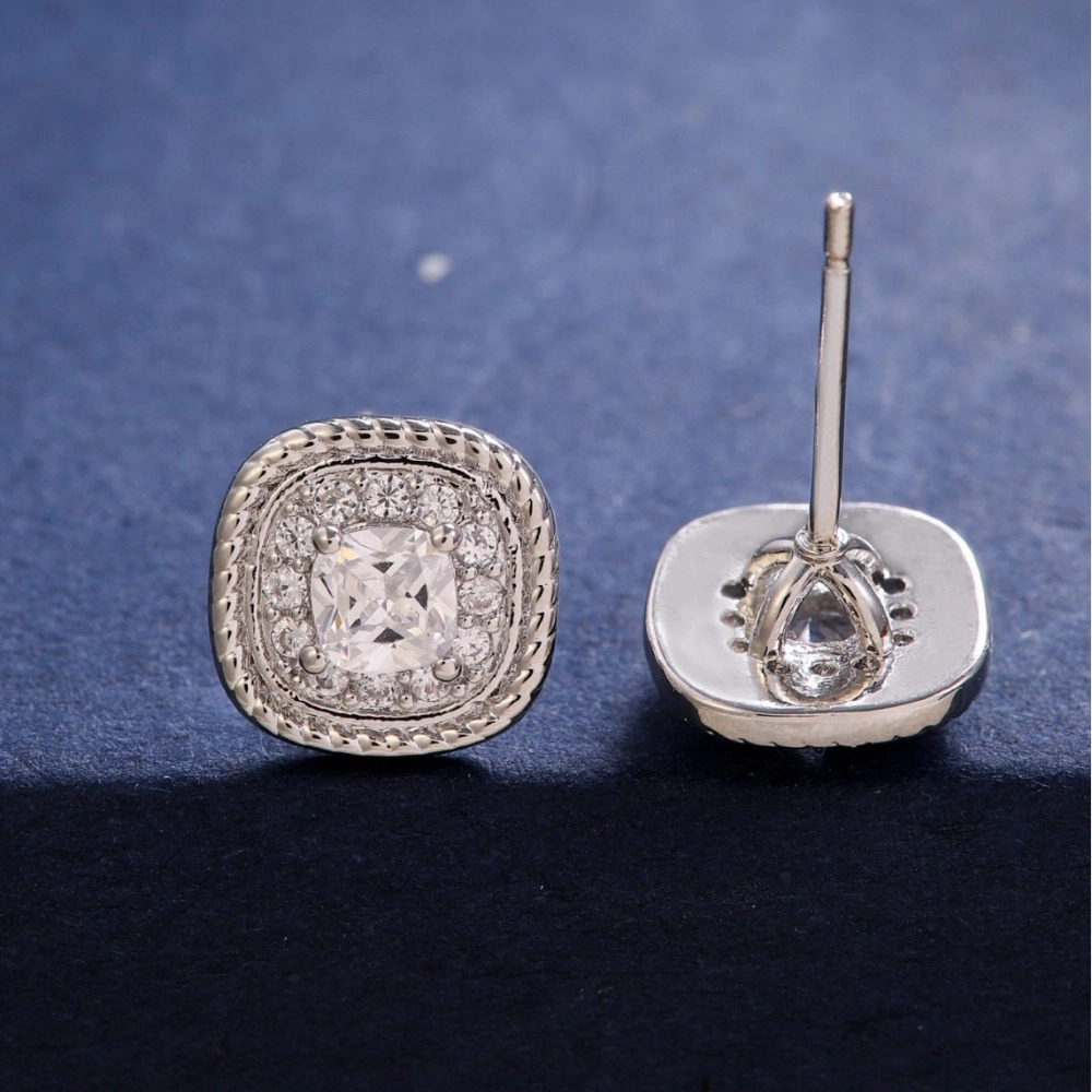 Double Halo Cushion Cut Cubic Zirconia Square Stud Earring