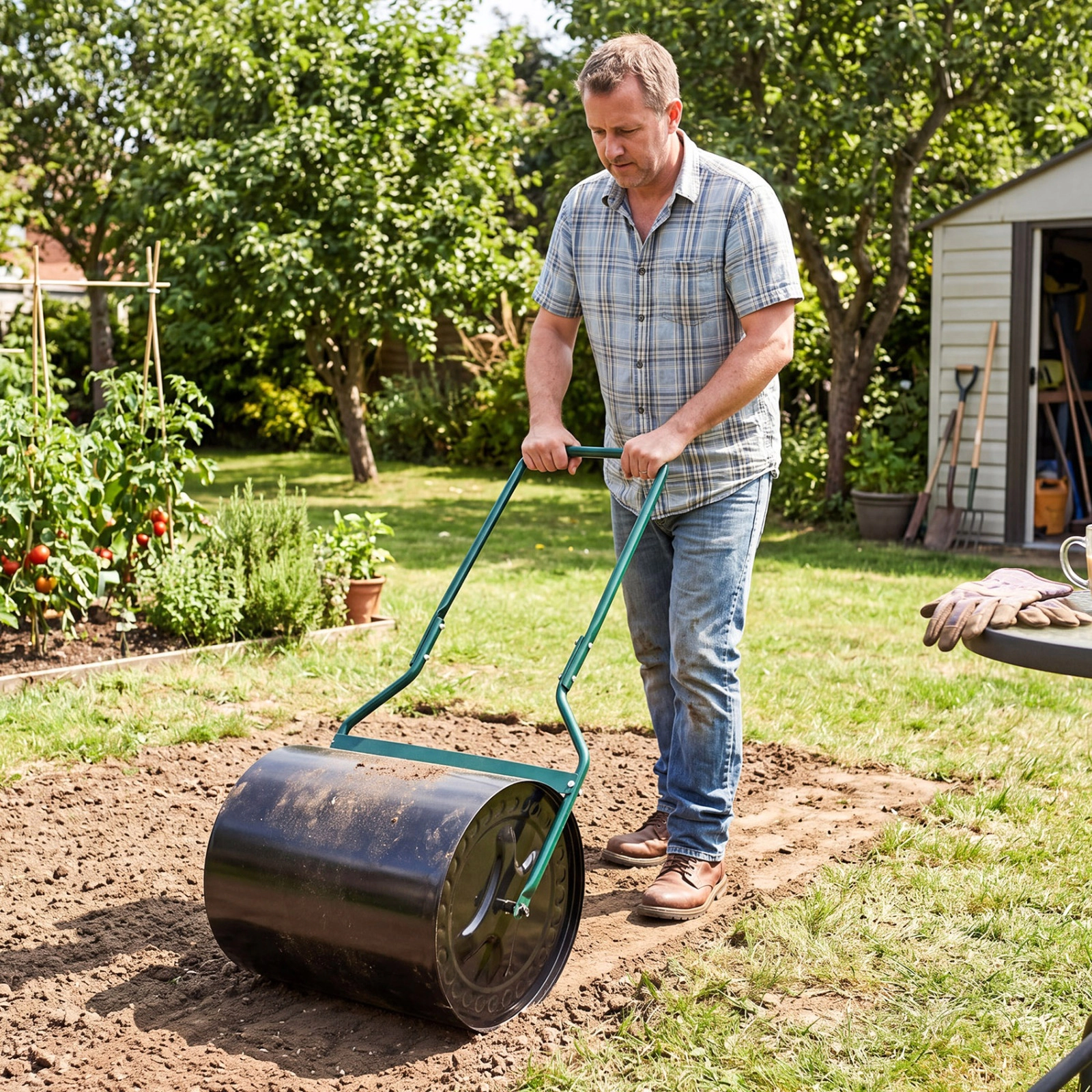 SUGIFT Black 16 Gallon Water and Sand Filled Lawn Roller with Leak-Proof Inlet 21-in W 16-in D 44-in H