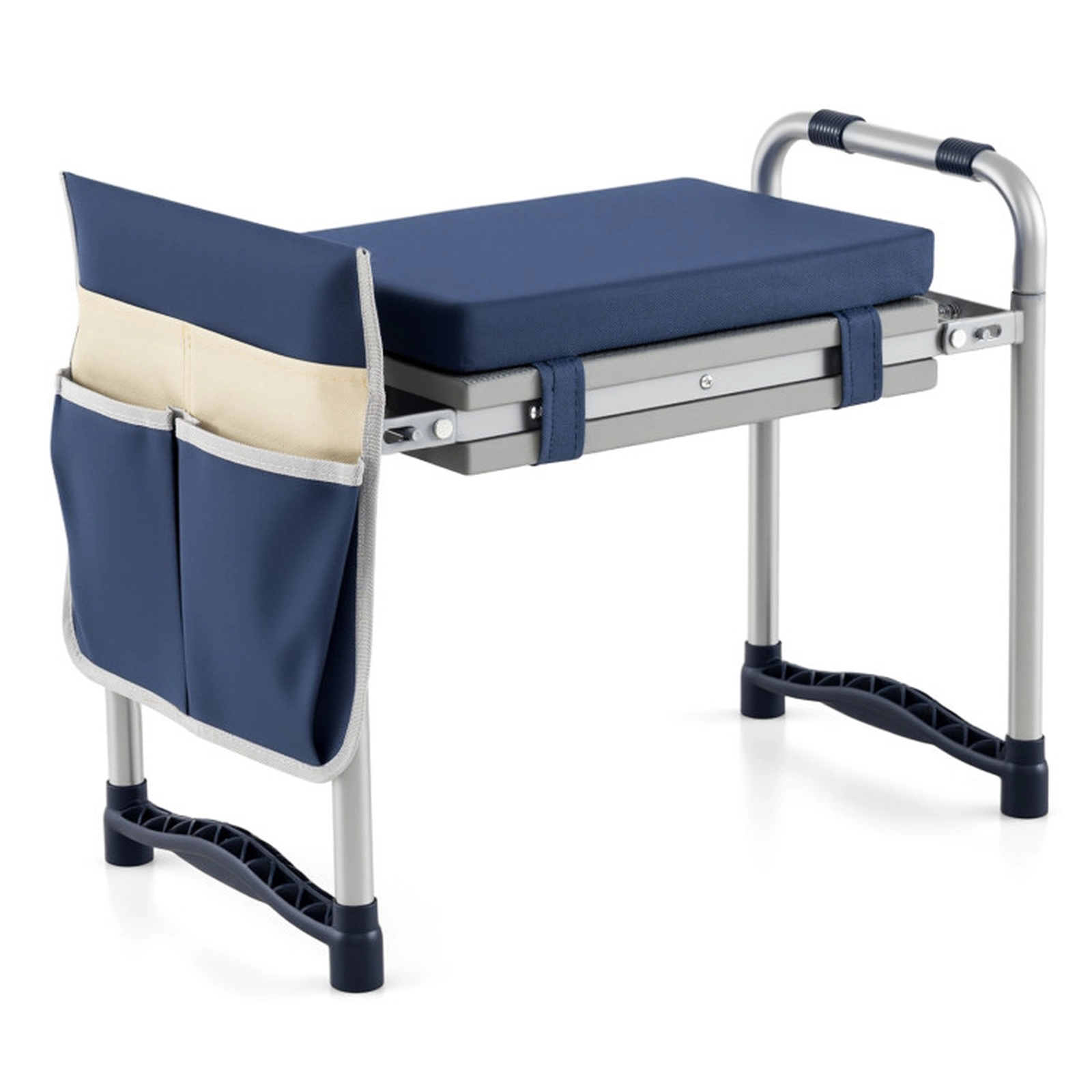 SUGIFT Foldable 2-in-1 Garden Kneeler and Seat Wide EVA Foam Pad Tool Pouch 350-lb Capacity 21 x 12 x 17-in Navy