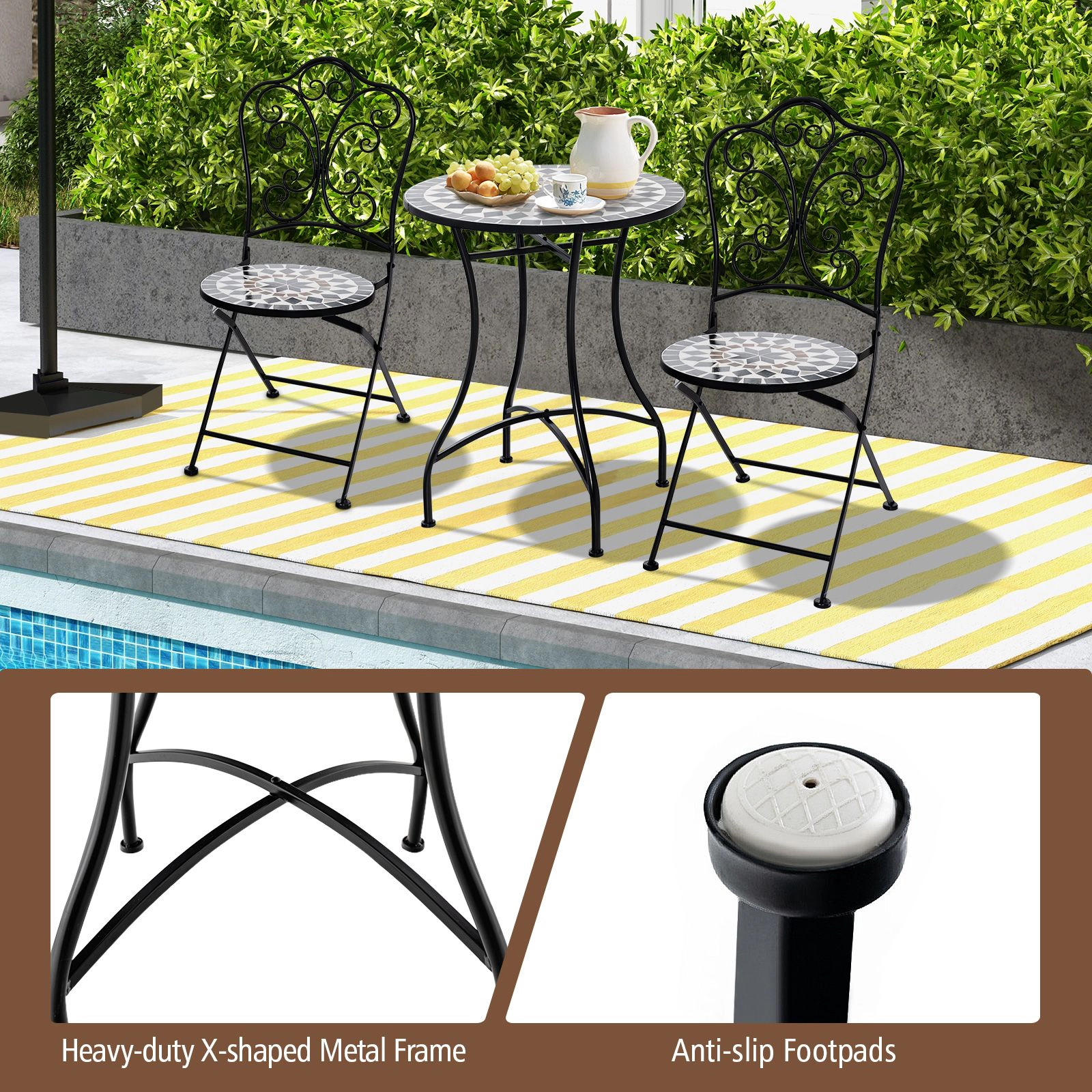 SlickBlue 24 Inch Round Mosaic Patio Table with Metal X-Frame
