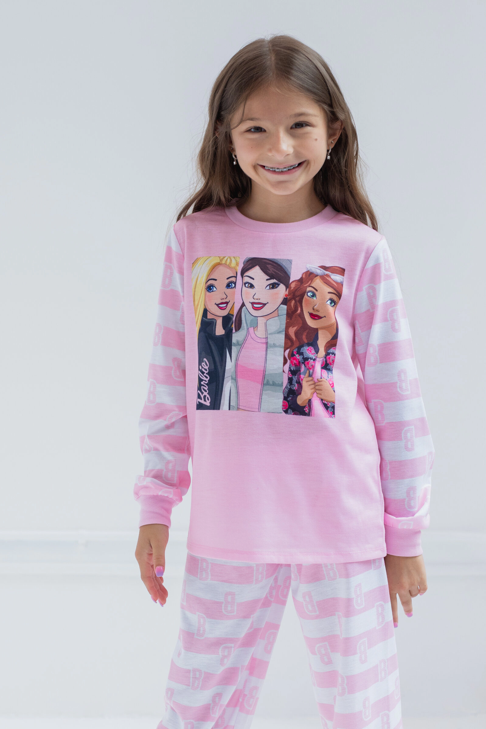 Barbie Girls' 3-Piece Pajama and Slippers Set