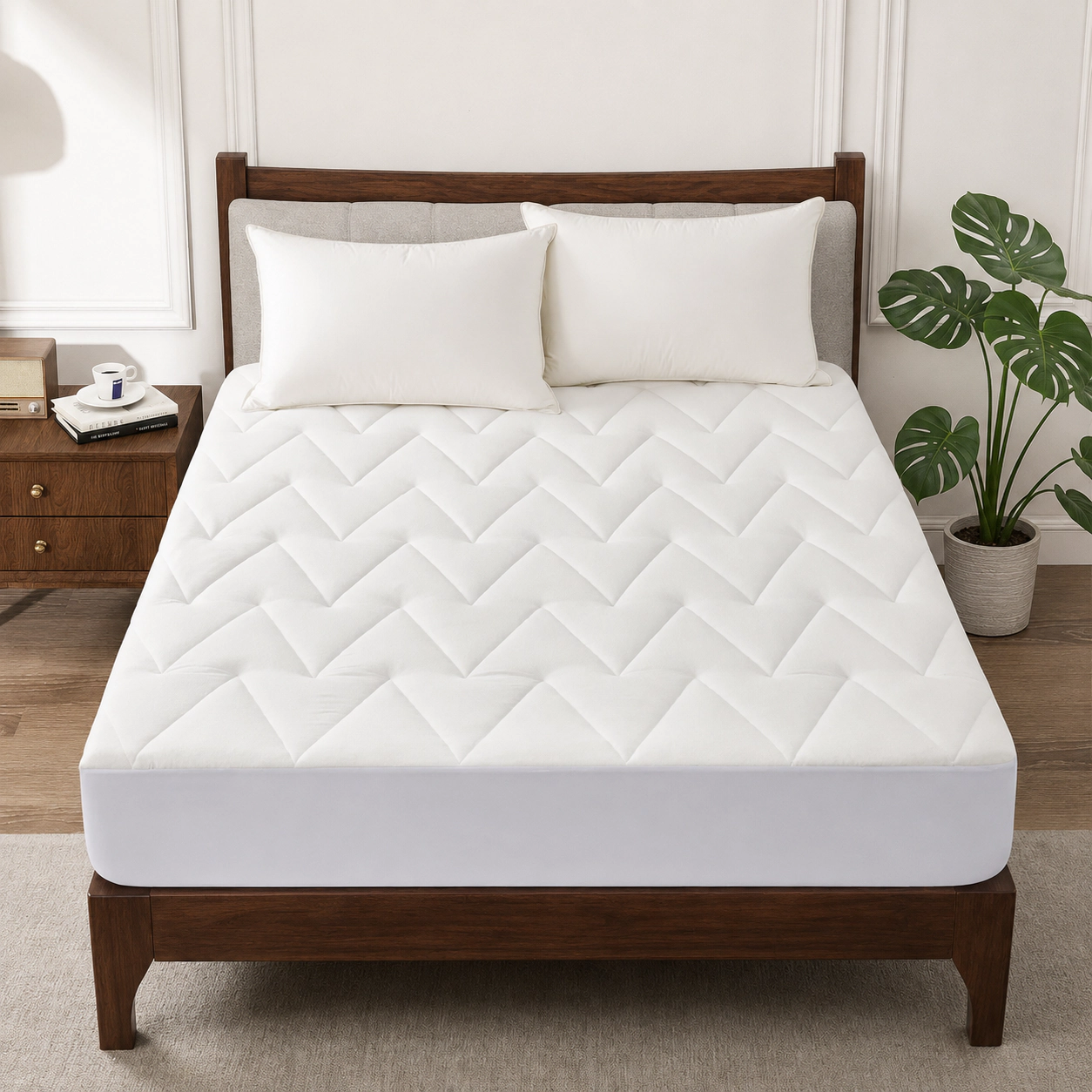 PEACE NEST Cooling Waterproof Mattress Pad with Deep Pocket Fitted Skirt Polyline Quilt