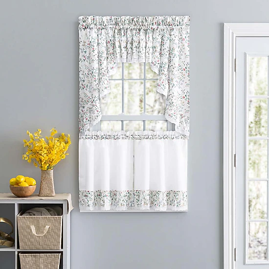 Ellis Country Floral Small Scale 1.5" Rod Pocket Floral Pattern with Ruffle Lace Edge Valance 52"x12" Multicolor