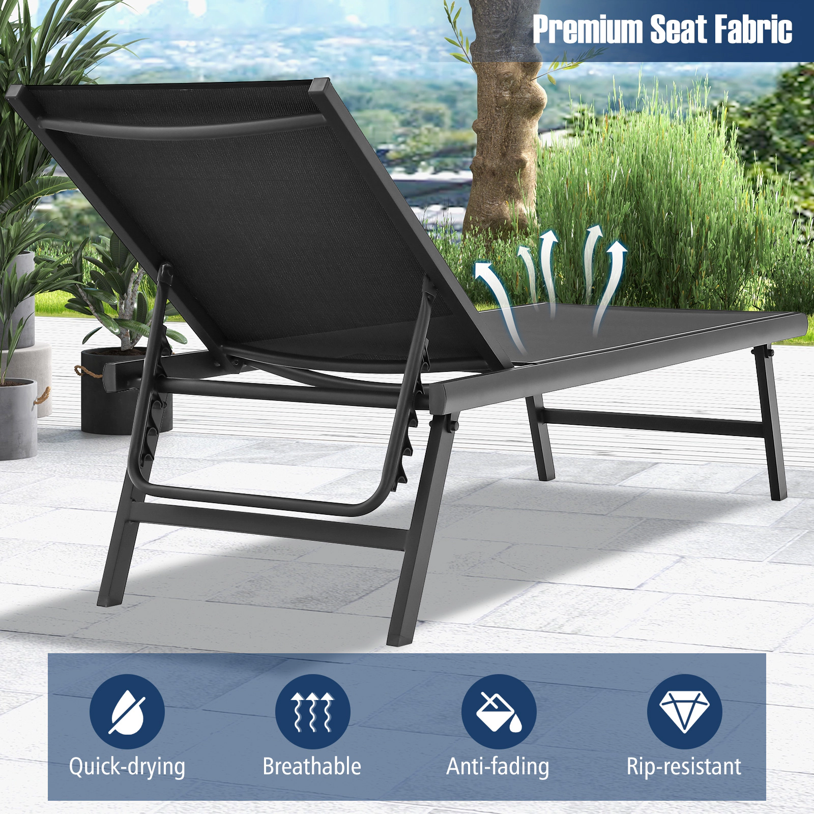 SUGIFT Adjustable Patio Chaise Lounge and Coffee Table Set 330-lb Chair Capacity 66-lb Table Capacity Brown/Navy