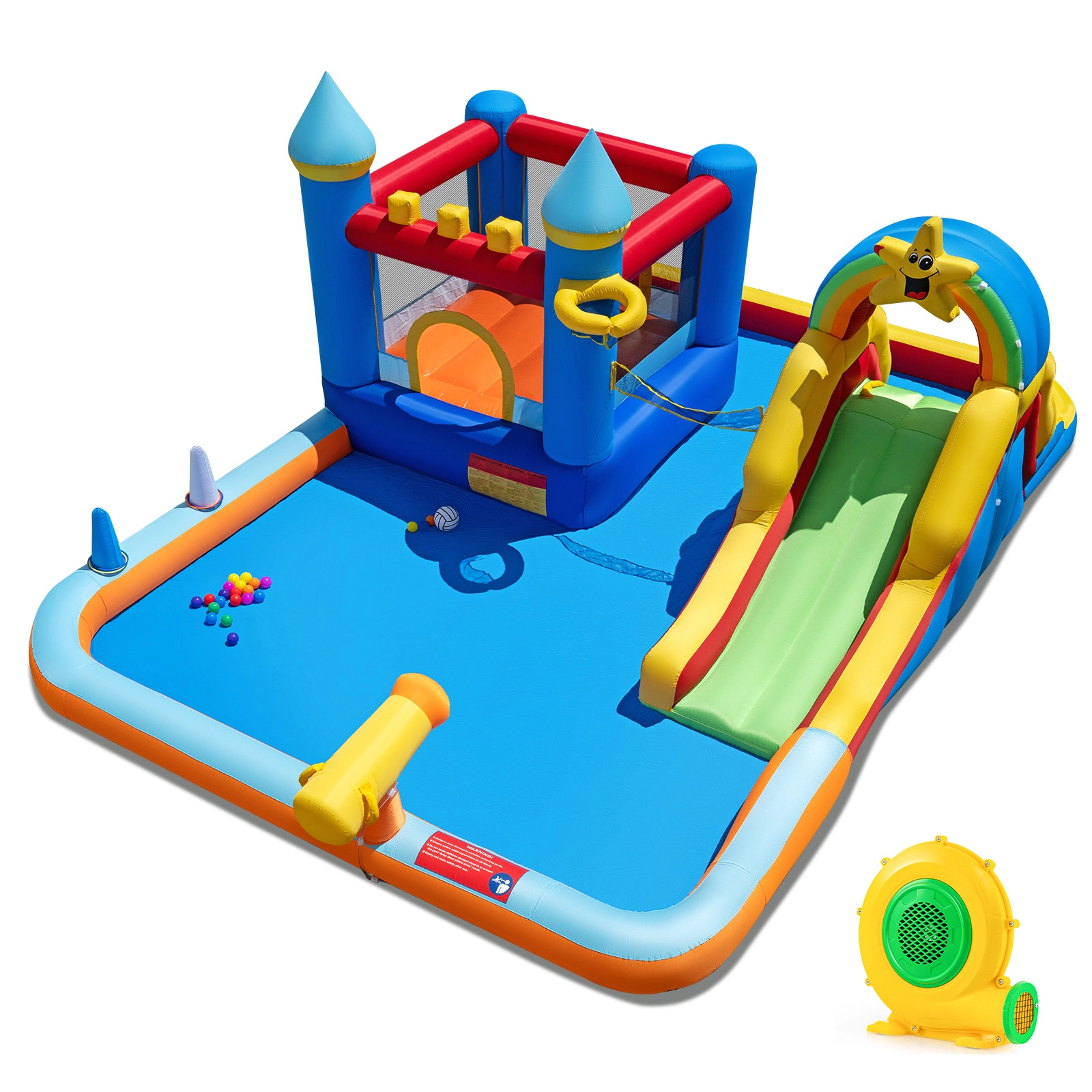 SUGIFT Inflatable Water Slide Park Bouncy Castle with Climbing Wall with Blower 200-lb Capacity Ages 3-12 Colorful